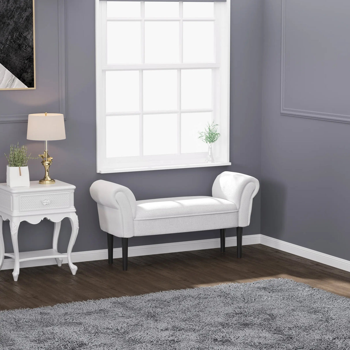 HOMCOM Small-sized Bed End Side Chaise Lounge Sofa Window Seat Arm Bench Wooden Leg Fabric Cover (Grey)