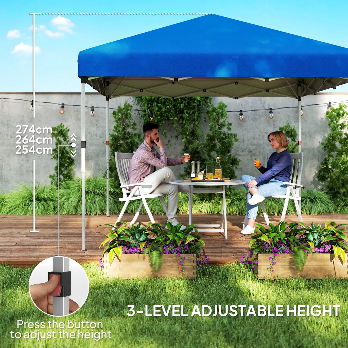 Outsunny 3 x 3 (M) Pop Up Gazebo, UPF 30+ with 2 Sidewalls, Leg Weight Bags and Wheeled Bag, Height Adjustable Party Tent Event Shelter for Garden, Patio, Blue