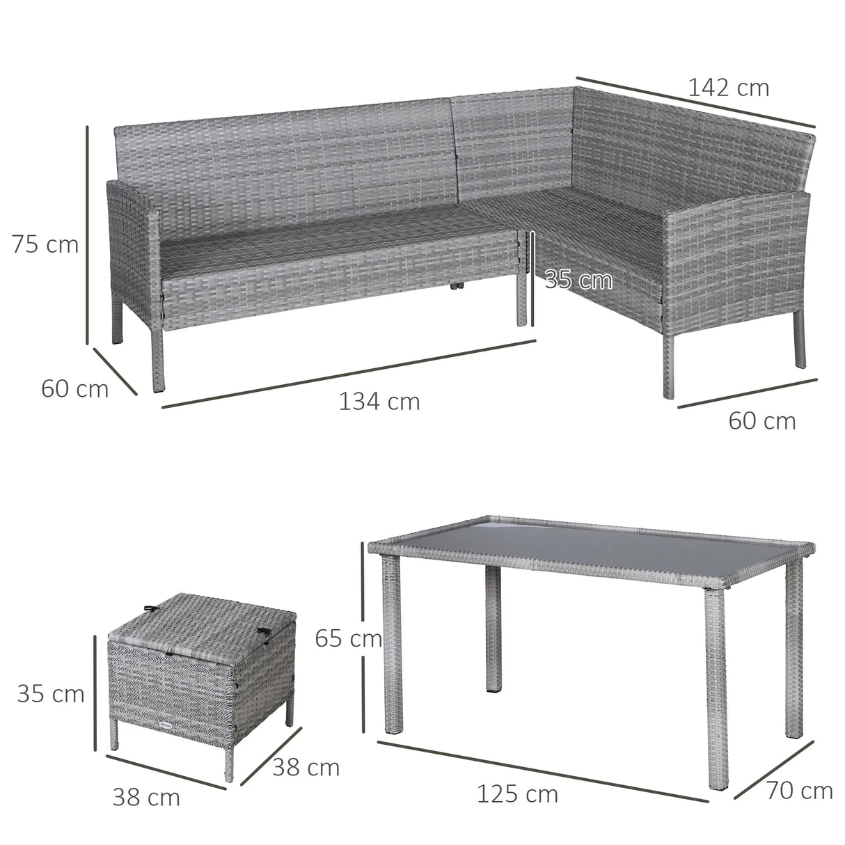 Outsunny 6-Seater Rattan Dining Set Sofa Table Footstool Outdoor w/ Cushion Garden Furniture