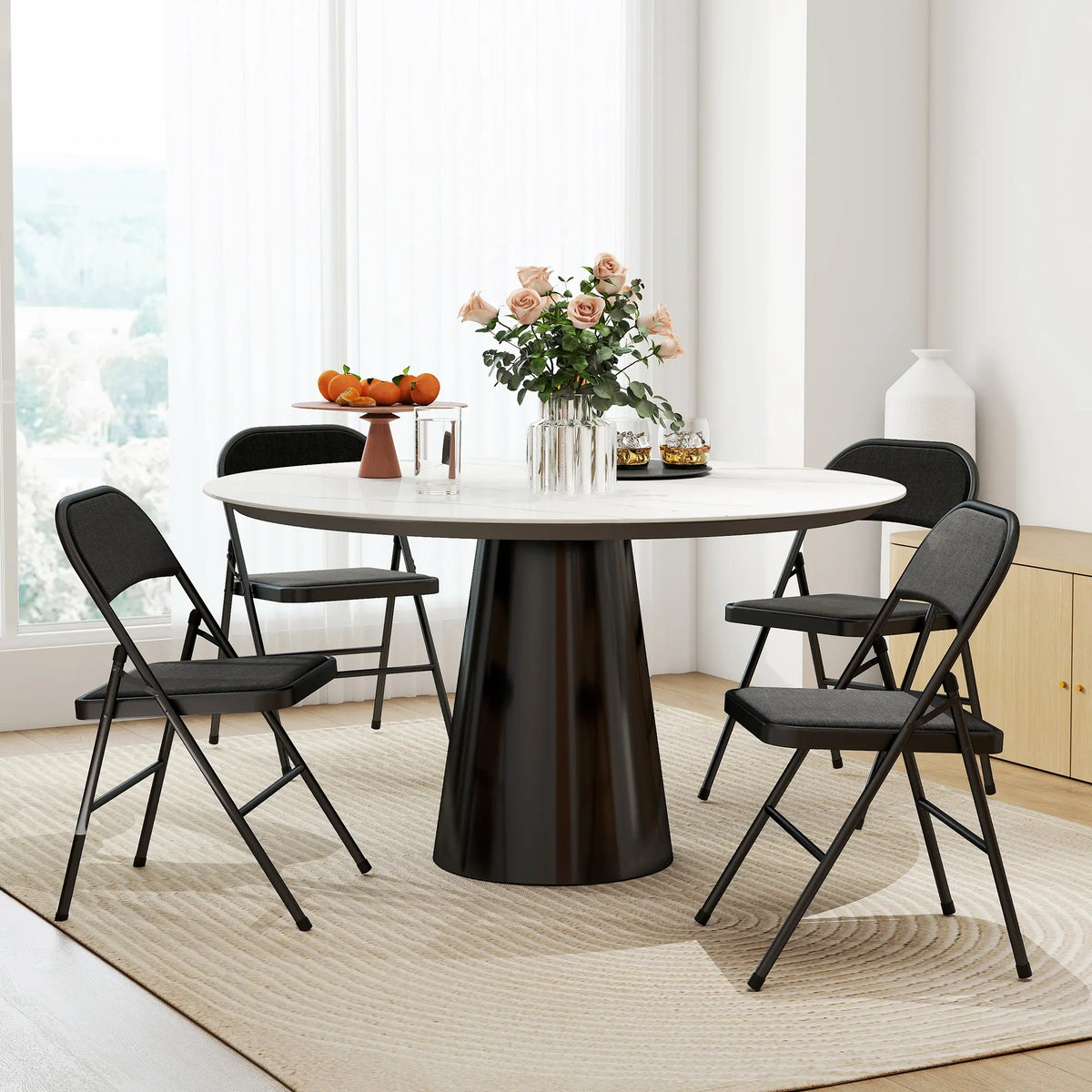 HOMCOM Linen-Look Set of Four Cushioned Folding Chairs - Black