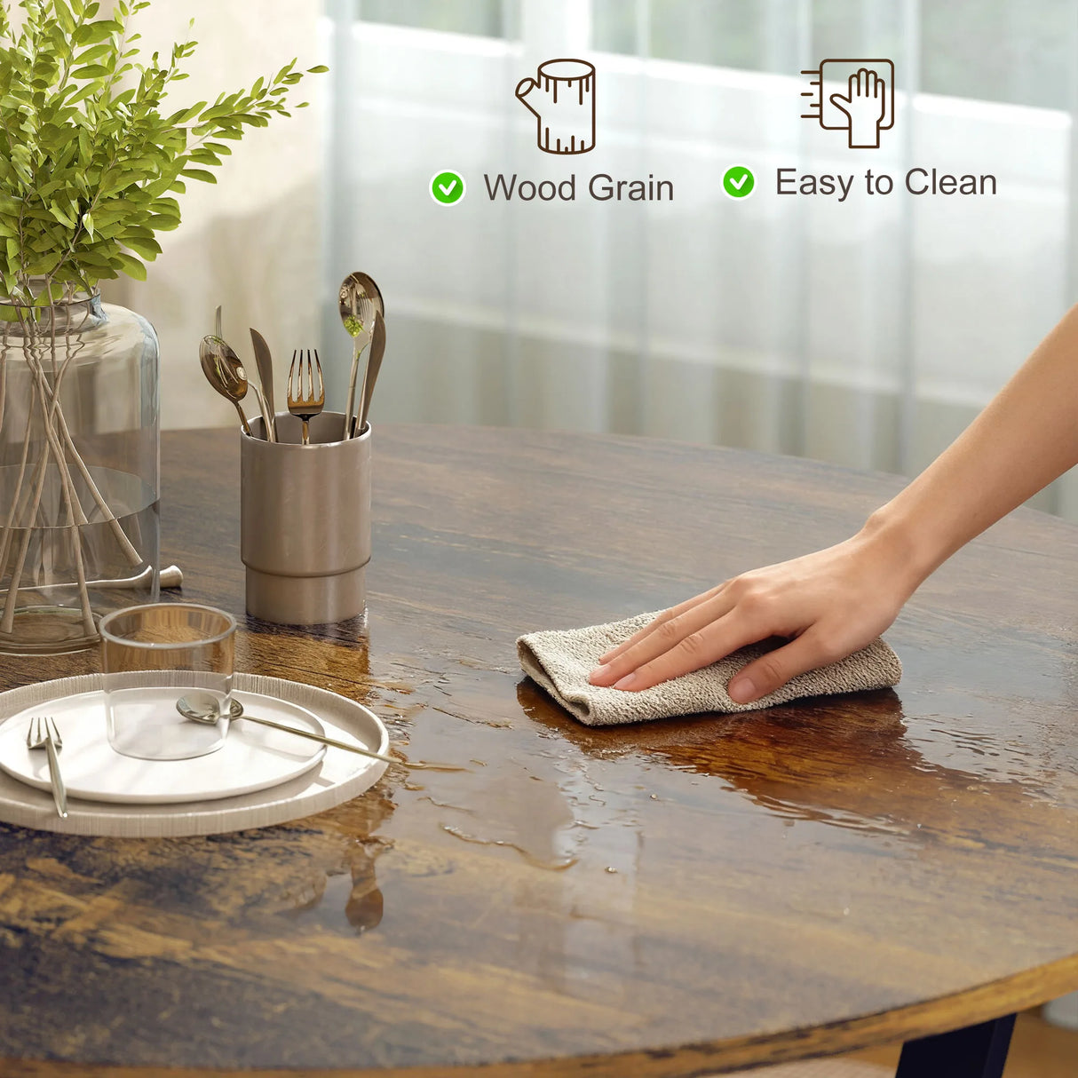 HOMCOM Dining Table, Round Kitchen Table with Black Legs, Anti-slip Foot Pads for Living Room, Dining Room 90 x 76 cm, Rustic Brown