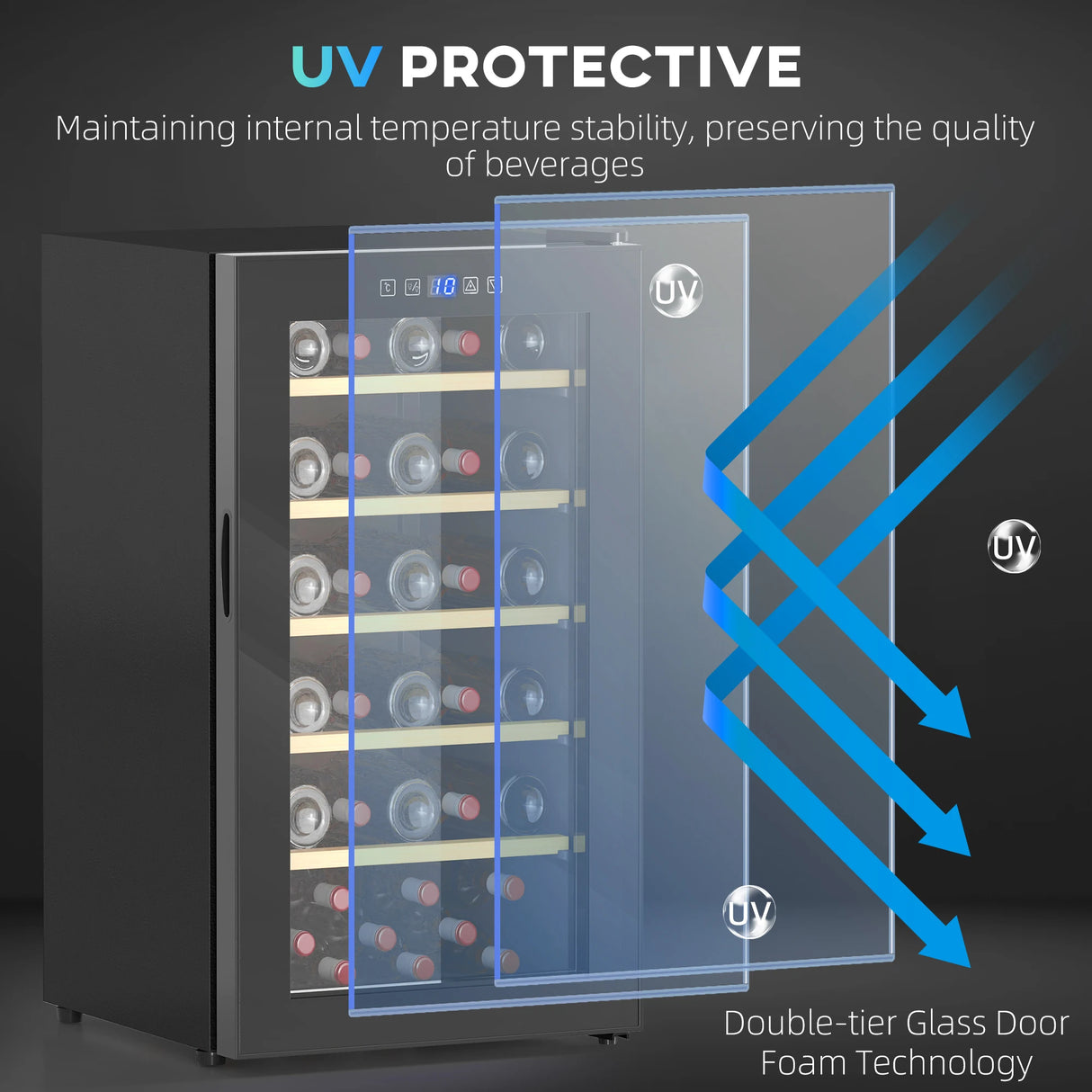 HOMCOM 41 Bottle Wine Fridge, 91 Litre Capacity, 45cm Freestanding Wine Cooler Fridge with Glass Door, LED Light, Digital Touch Screen, Temperature Control, Black