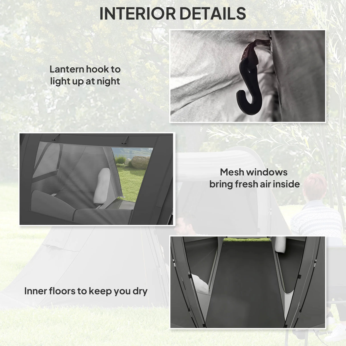 Outsunny 3 Man Camping Tent with Living Area and 2 Bedrooms, 3000mm Waterproof Family Tent with Sewn-in Groundsheet, Portable Dome Tent with Bag for Hiking, Festival, Backpacking, Drak Grey