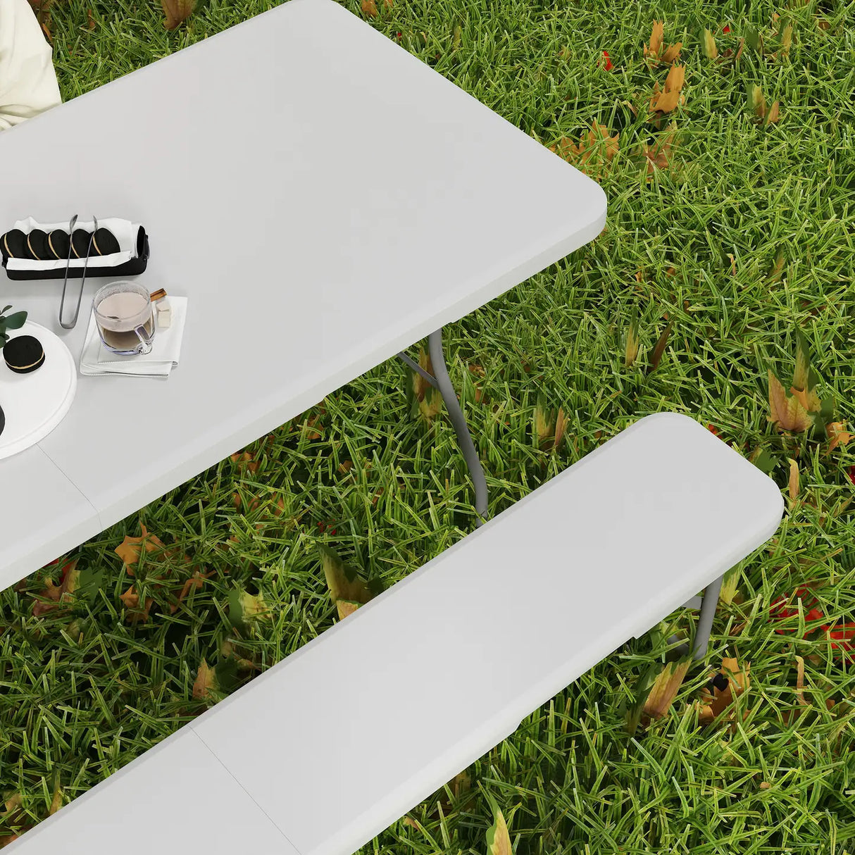 Outsunny Three-Piece Folding Picnic Table and Bench Set - White
