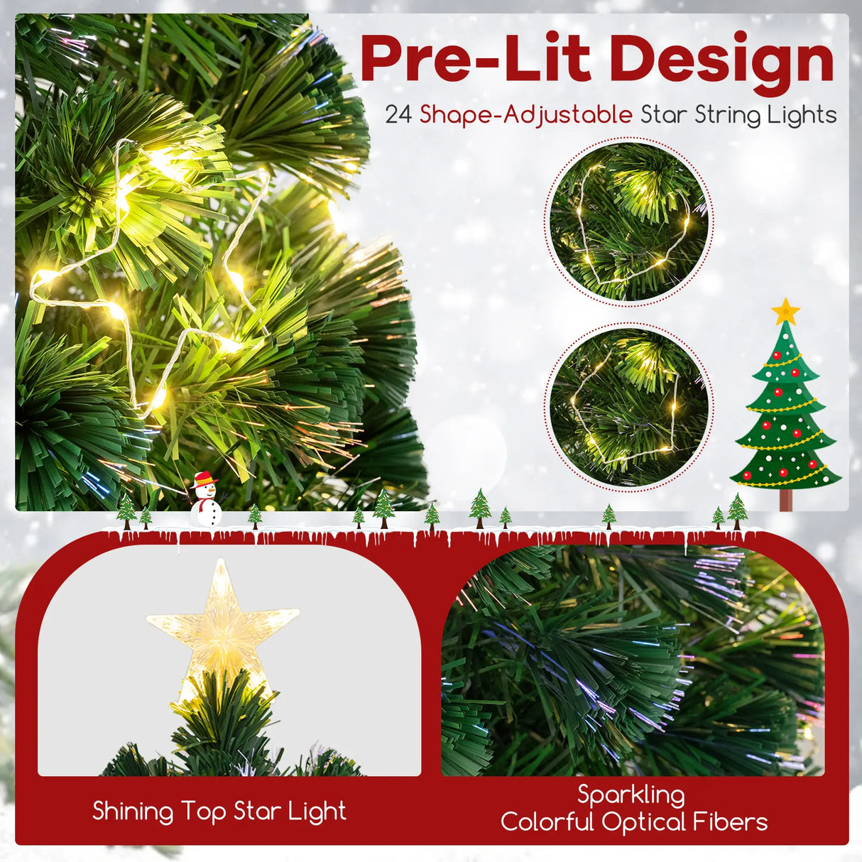 Optical Fiber Christmas Tree Pre-Lit Artificial Xmas Tree-1.5M