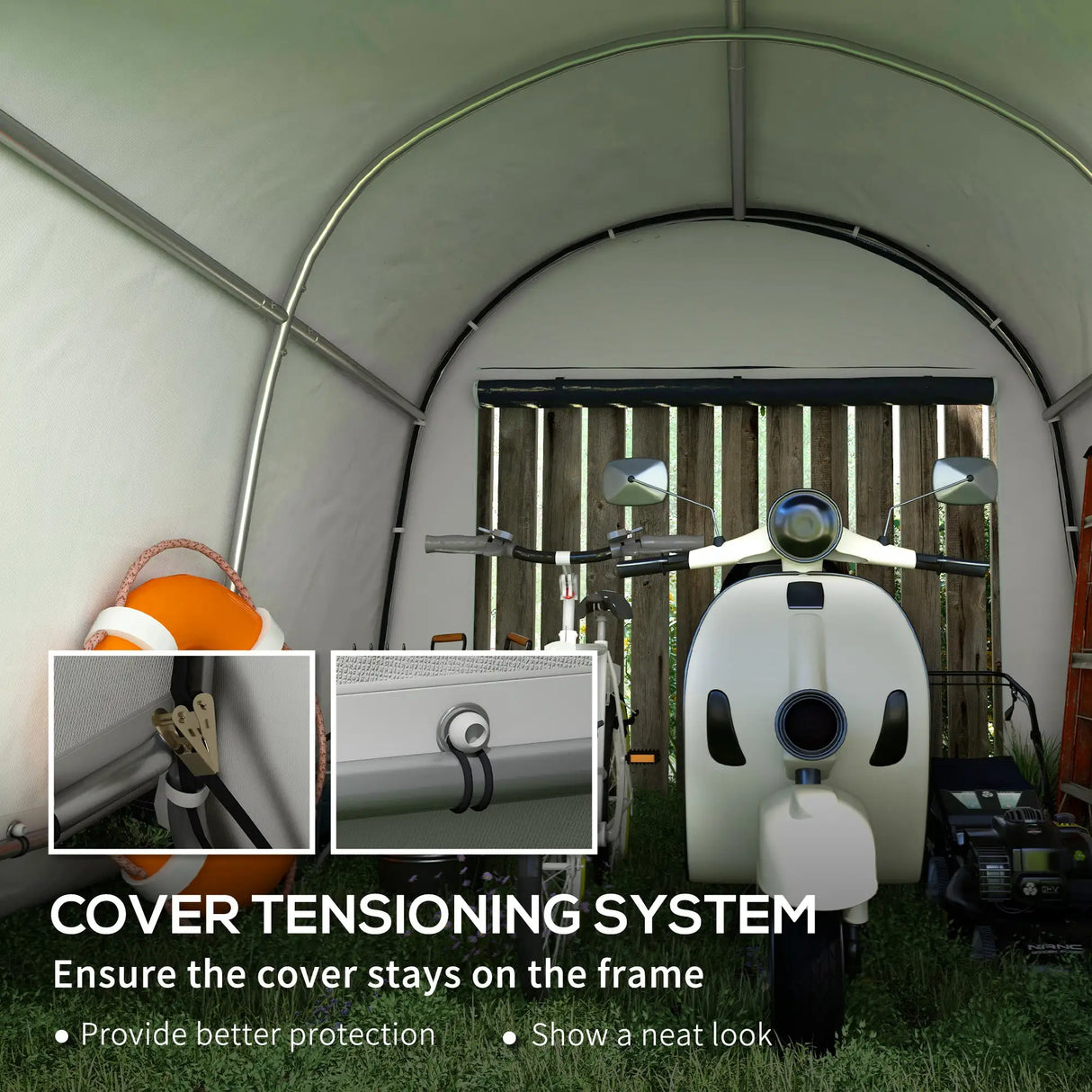 Outsunny 3 x 3(m) Garden Storage Tent, Heavy Duty Outdoor Shed, Waterproof Portable Shed Storage Shelter with Galvanised Steel Frame for Bike, Motorcycle, Garden Tools, Grey