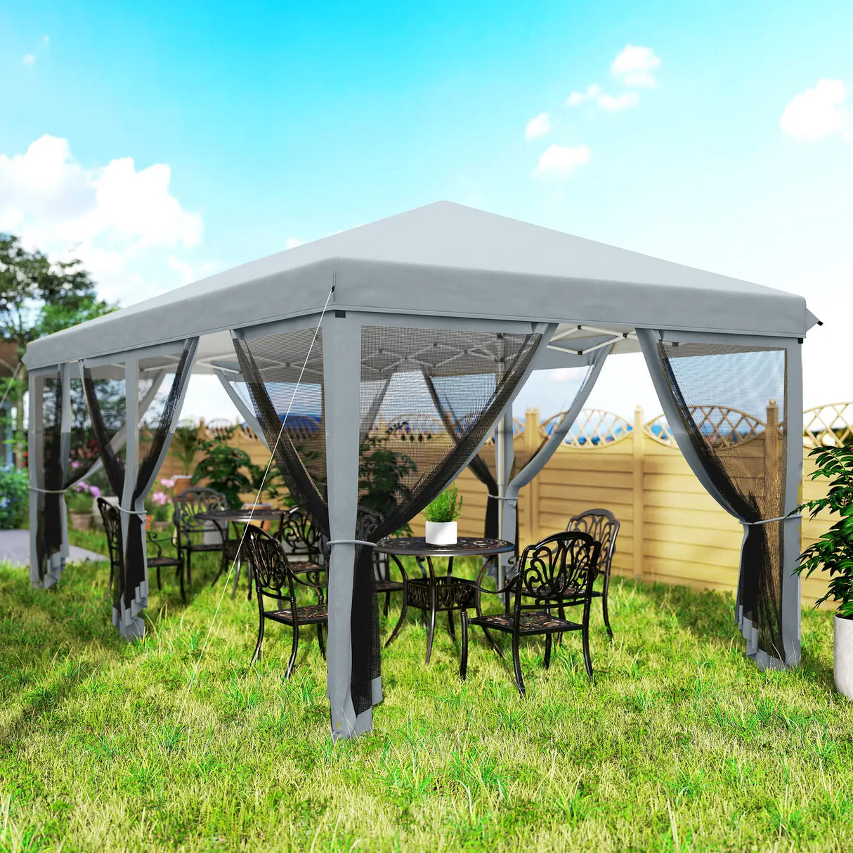 Outsunny 3 x 6m Pop Up Gazebo, Outdoor Canopy Shelter, Marquee Party Wedding Tent with 6 Mesh Walls and Carry Bag, Grey
