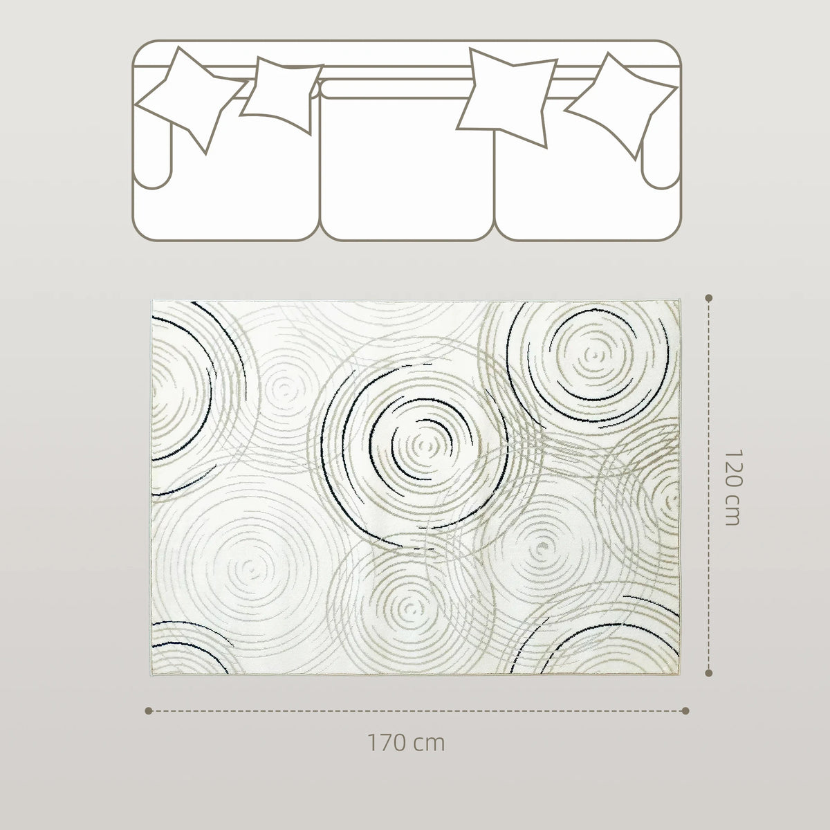 HOMCOM Modern Area Rug, Swirl Pattern Machine Washable Rug, Allergy-Friendly Floor Carpet for Living Room, Bedroom, Dining Room, Home Office, 170 x 120 cm, Cream White