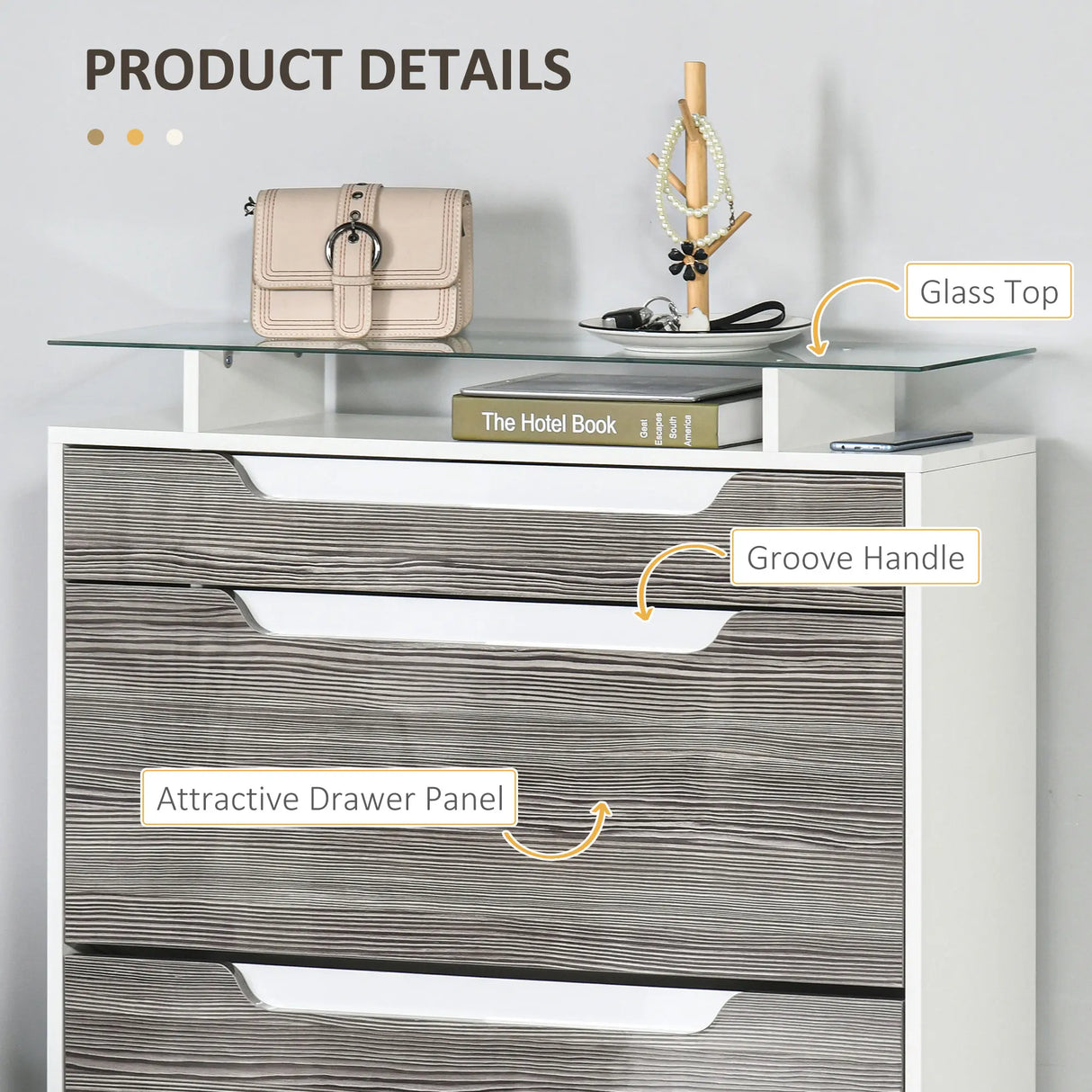 HOMCOM Shoe Storage Cabinet with Slide Out Drawer, 2 Flip Doors, Tempered Glass Top - Grey