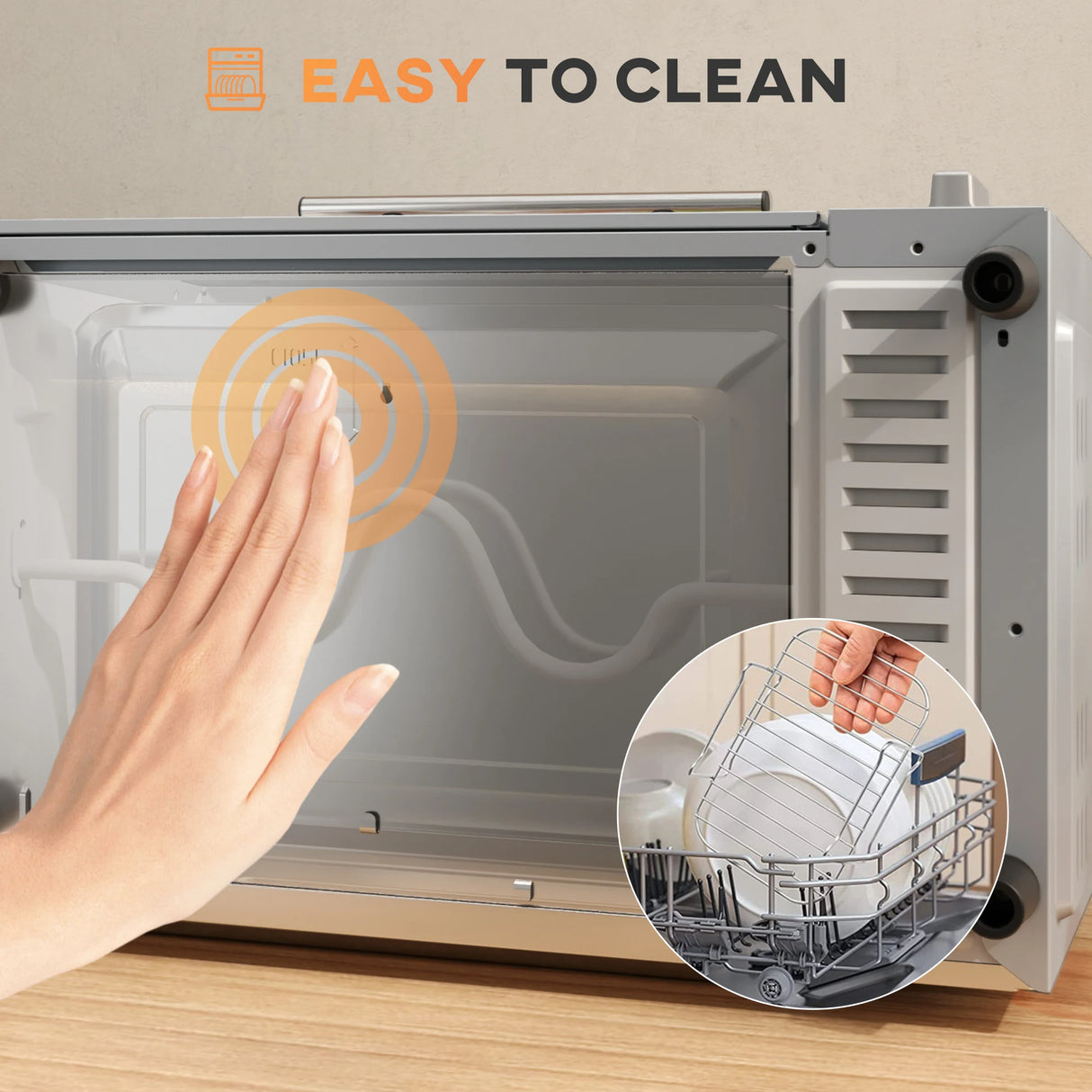 HOMCOM Mini Oven, 9L Countertop Electric Grill, Toaster Oven with Adjustable Temperature, Timer, Dishwasher Safe Baking Tray and Wire Rack, 750W, Silver