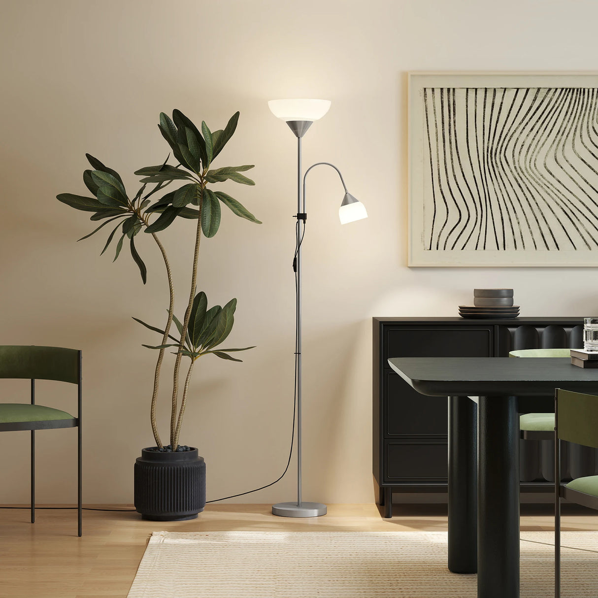 HOMCOM LED Floor Lamp for Living Room, 180cm Tall Standing Lamp, Mother and Child Uplighter with Adjustable Gooseneck, Silver Tone