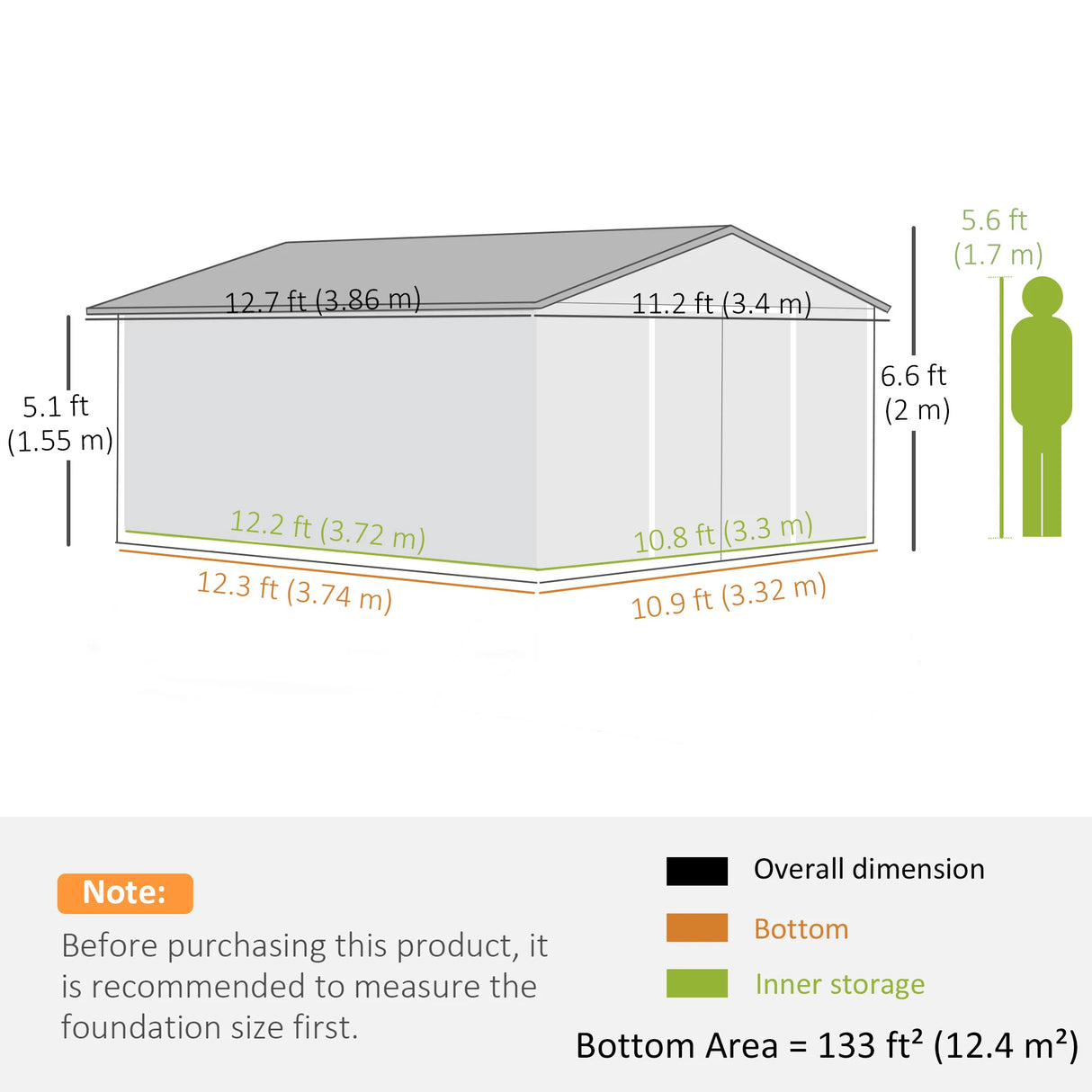 Outsunny 13 x 11ft Large Garden Shed, Mental Garden Storage Shed with Foundation Kit Ventilation & Doors, Light Grey