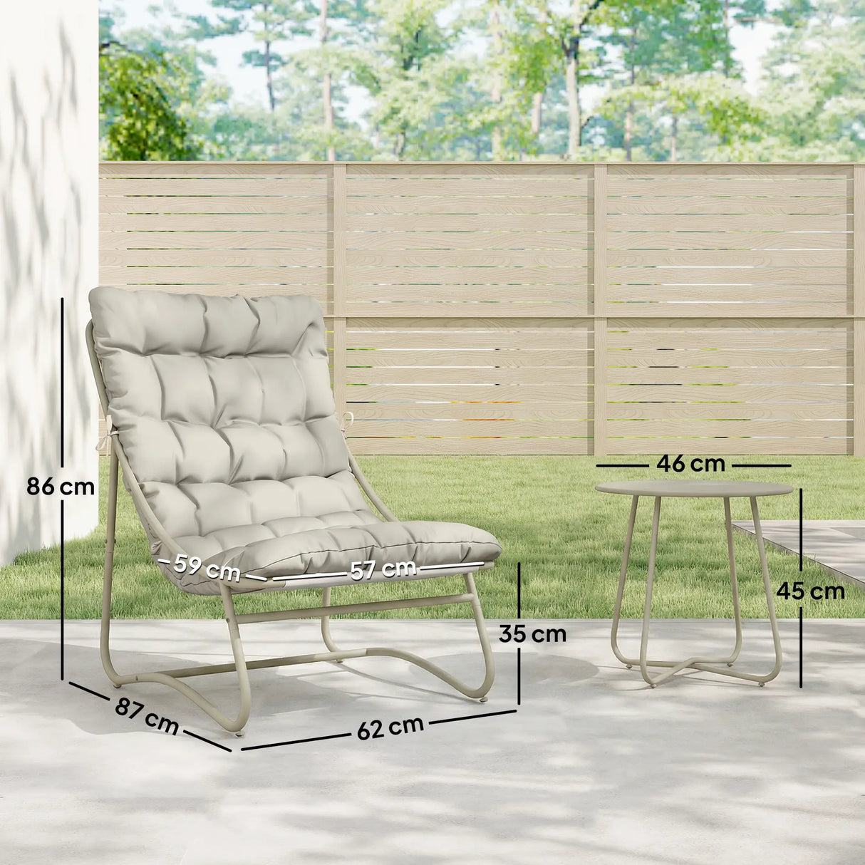 Outsunny 3 Piece Garden Bistro Set, Round Outdoor Bistro Table and Chairs Set for 2 with Texteline Seat and Cushions, Light Grey
