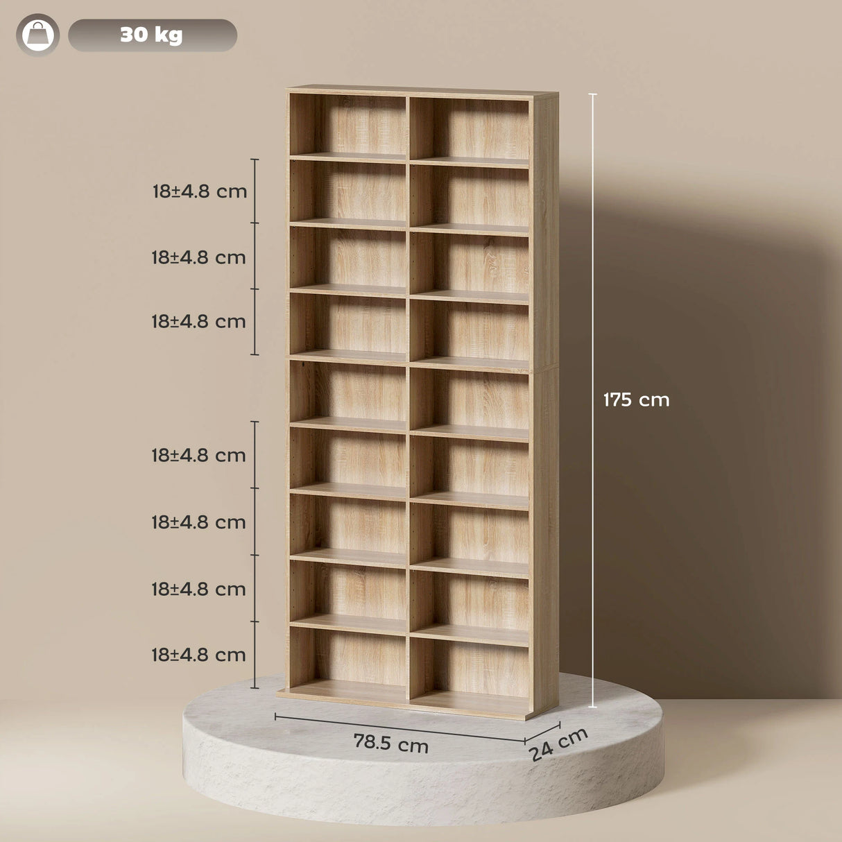 HOMCOM 640 CD Storage Tower - Nature Wood Finish
