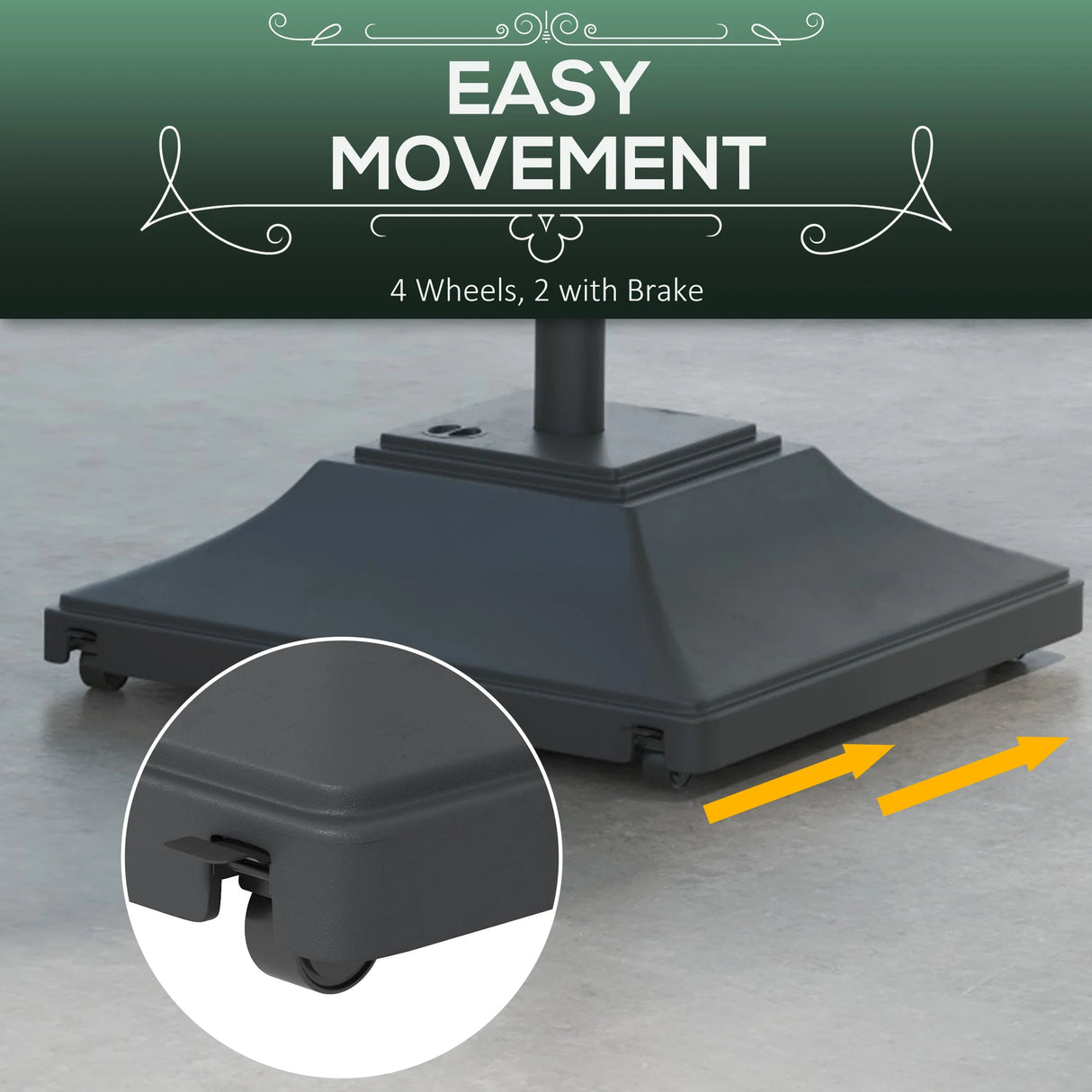 Outsunny 60kg Water/Sand Fillable Parasol Base, with Wheels - Black