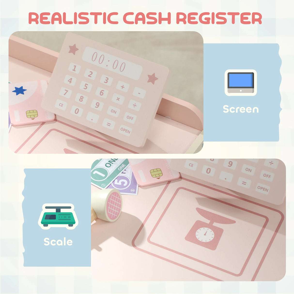 AIYAPLAY Kids Grocery Store, Children Supermarket Playset with Cash Register, Vending Machine, Display Shelves