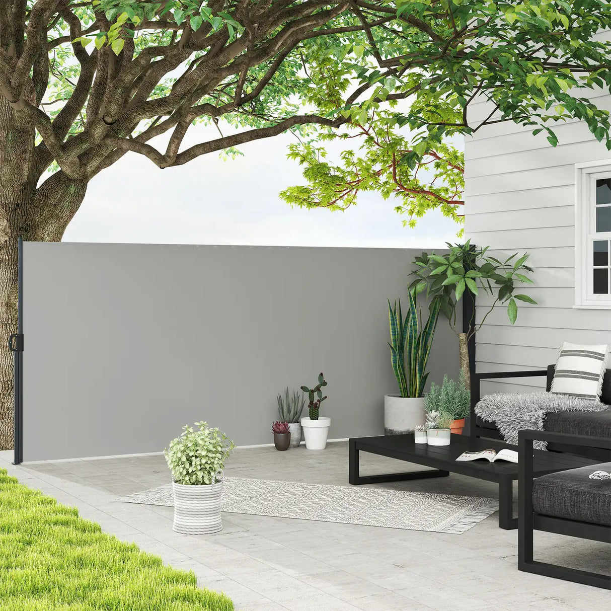 Outsunny 400 x x 160cm Retractable Side Awning - Light Grey