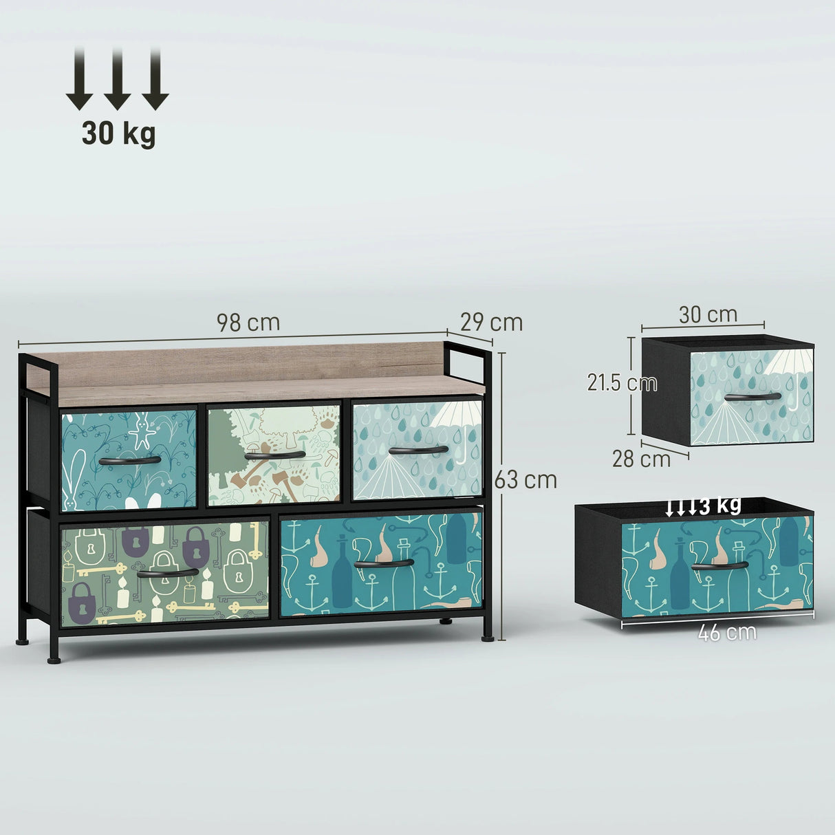 HOMCOM 5-Drawer Chest of Drawers - Blue