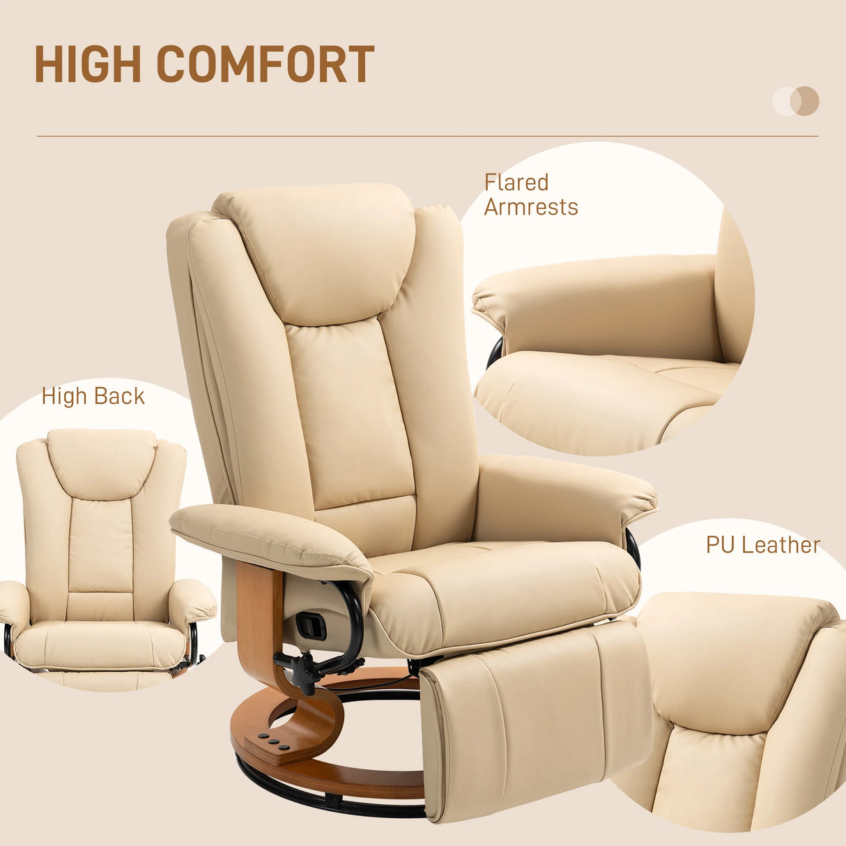 HOMCOM Faux Leather Recliner Chair - Beige