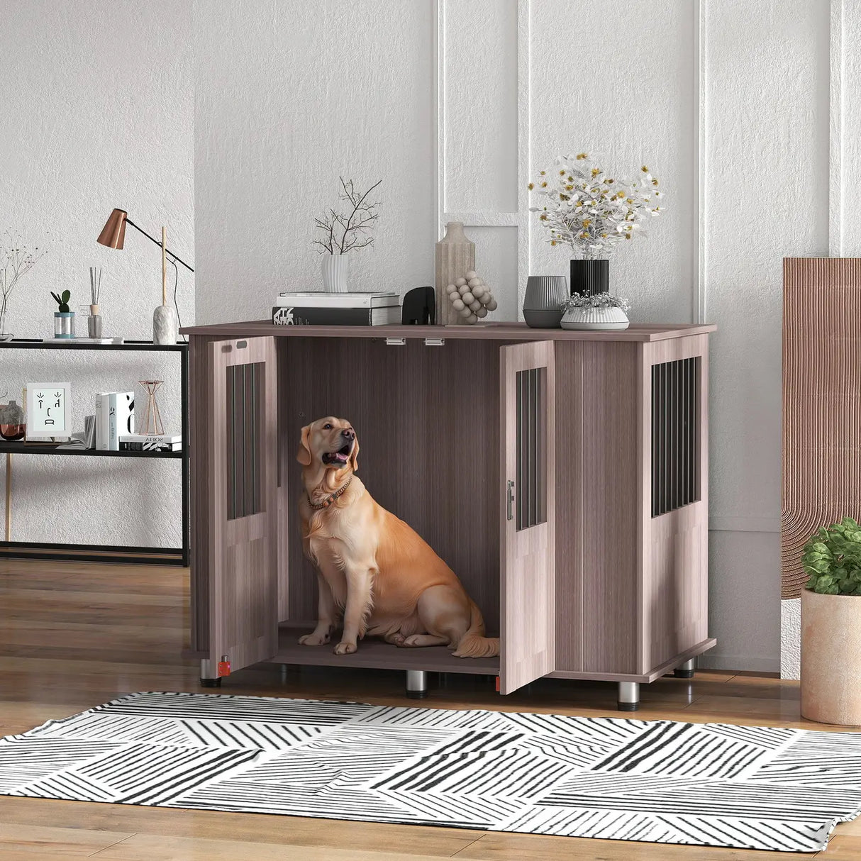 PawHut Dog Crate Table for Medium and Large Dogs with Magnetic Door for Indoor Use, 116 x 60 x 87 cm, Purple