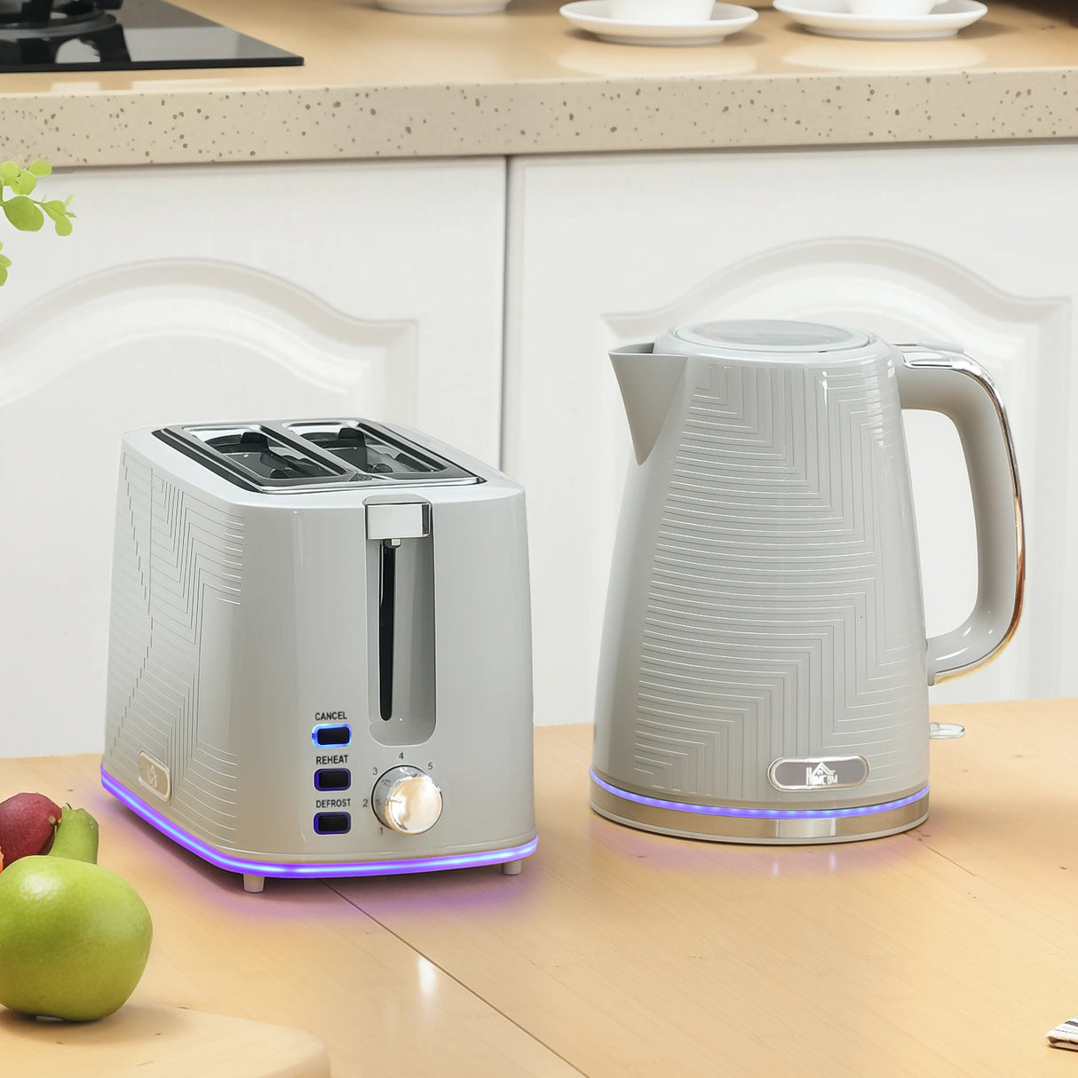 HOMCOM Modern Kettle and Toaster Set - Grey