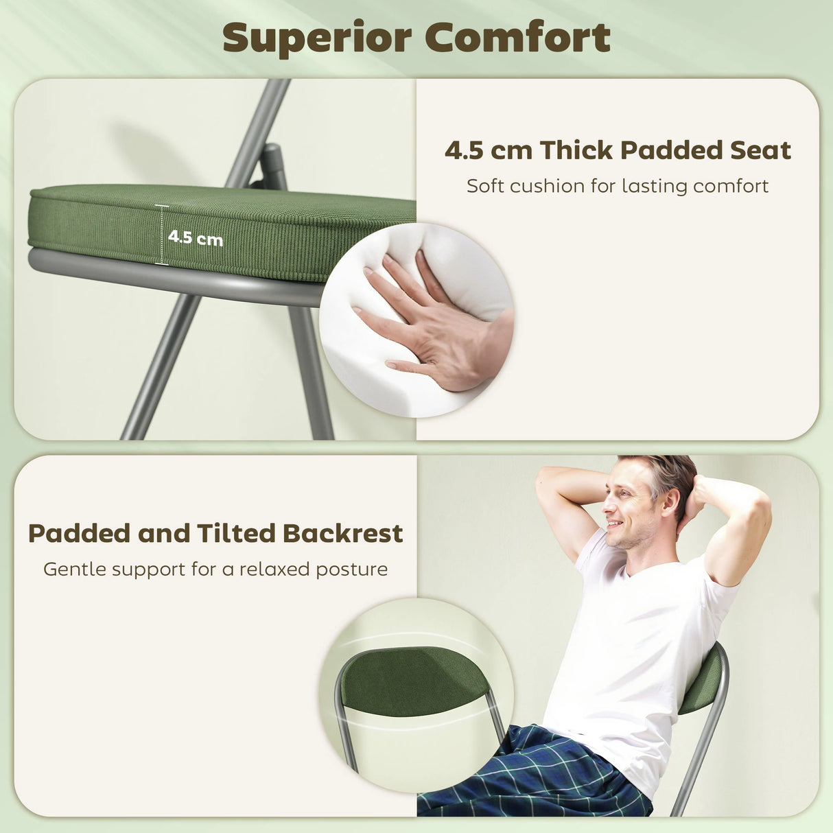 HOMCOM Set of Four Folding Corduroy Seat Chairs - Green