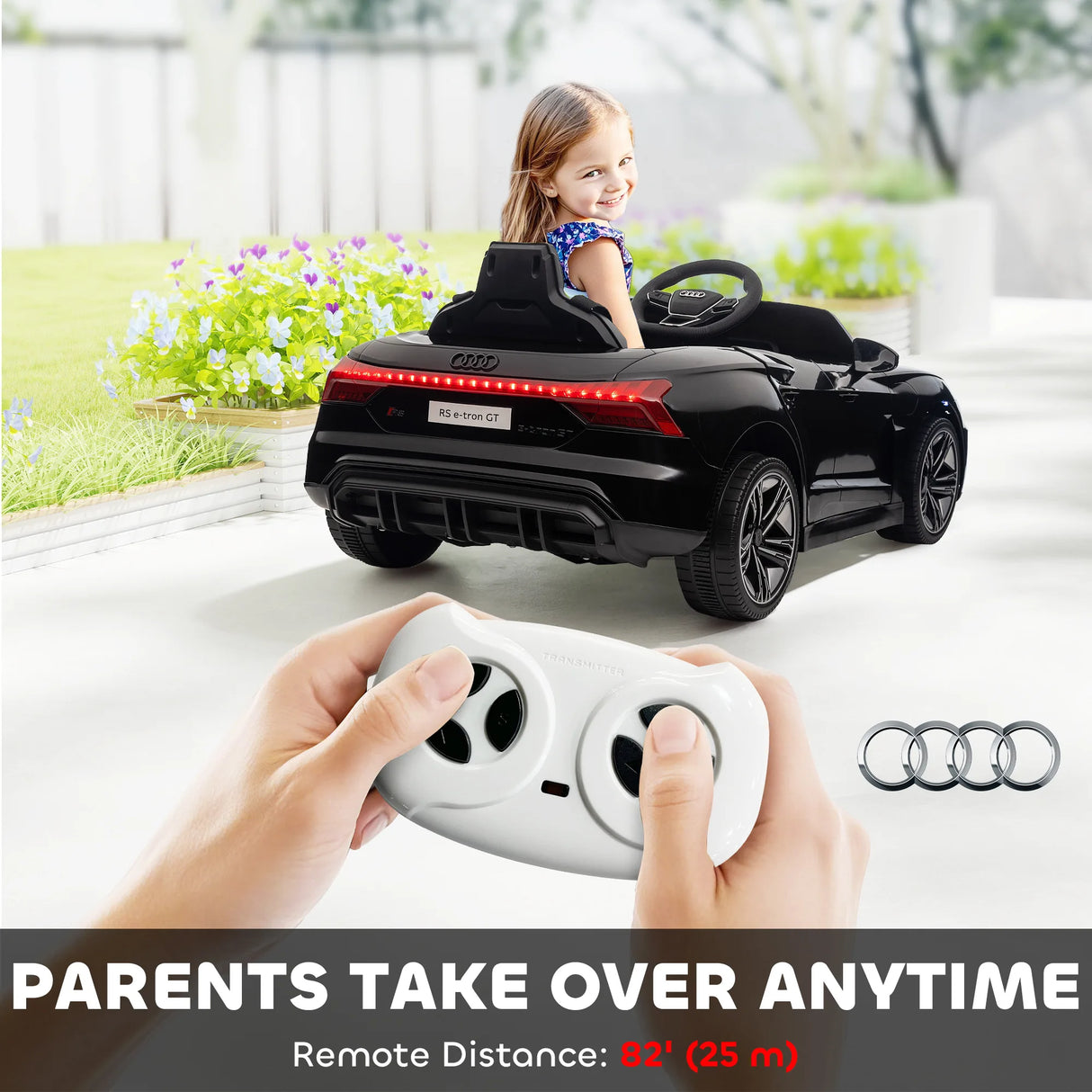 HOMCOM Audi Licensed 12V Kids Electric Ride-On, with Remote Control, Suspension System, Lights, Music, Motor - Black