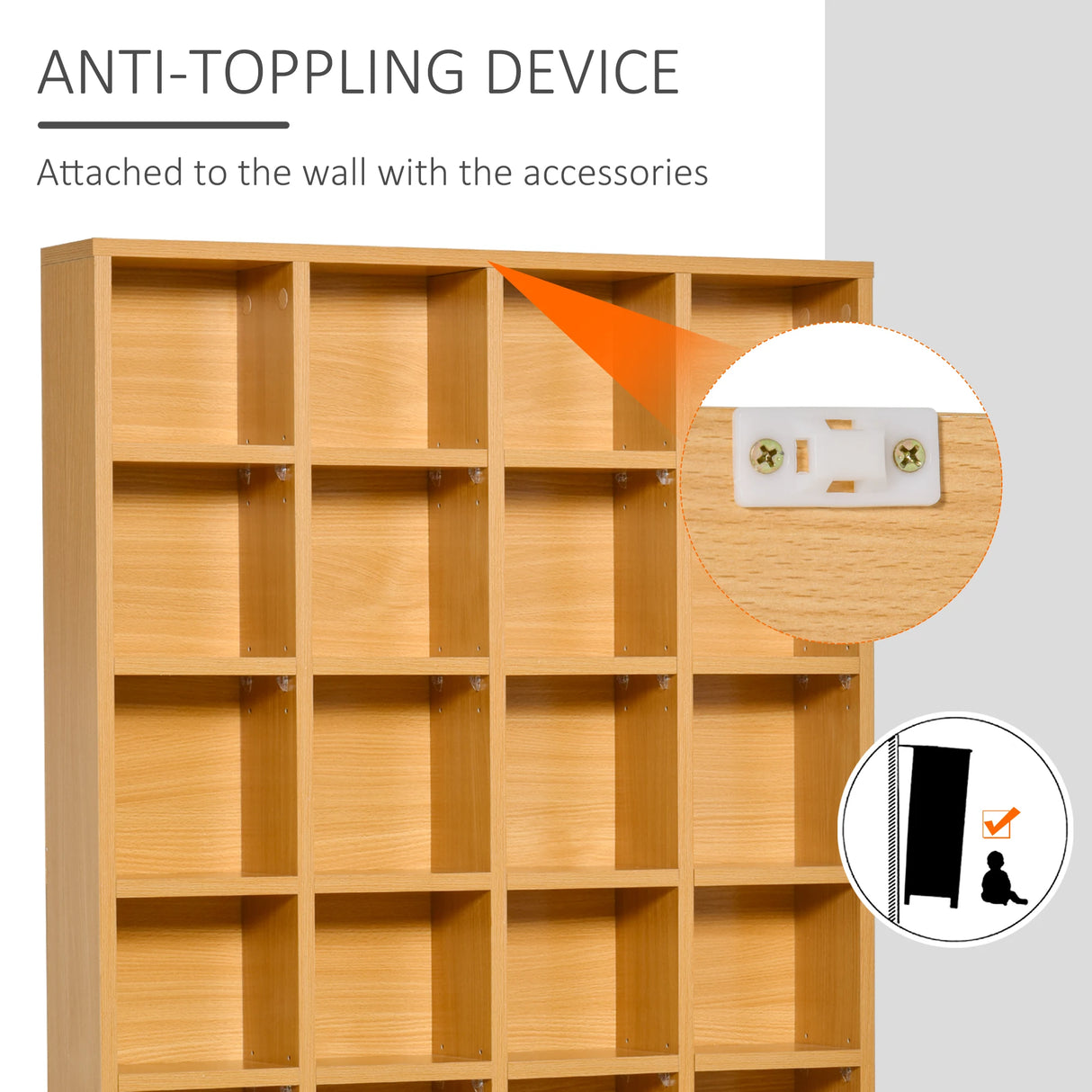 HOMCOM CD Storage Unit with Adjustable Shelves, 89 x 130.5 cm, Beech Wood Finish