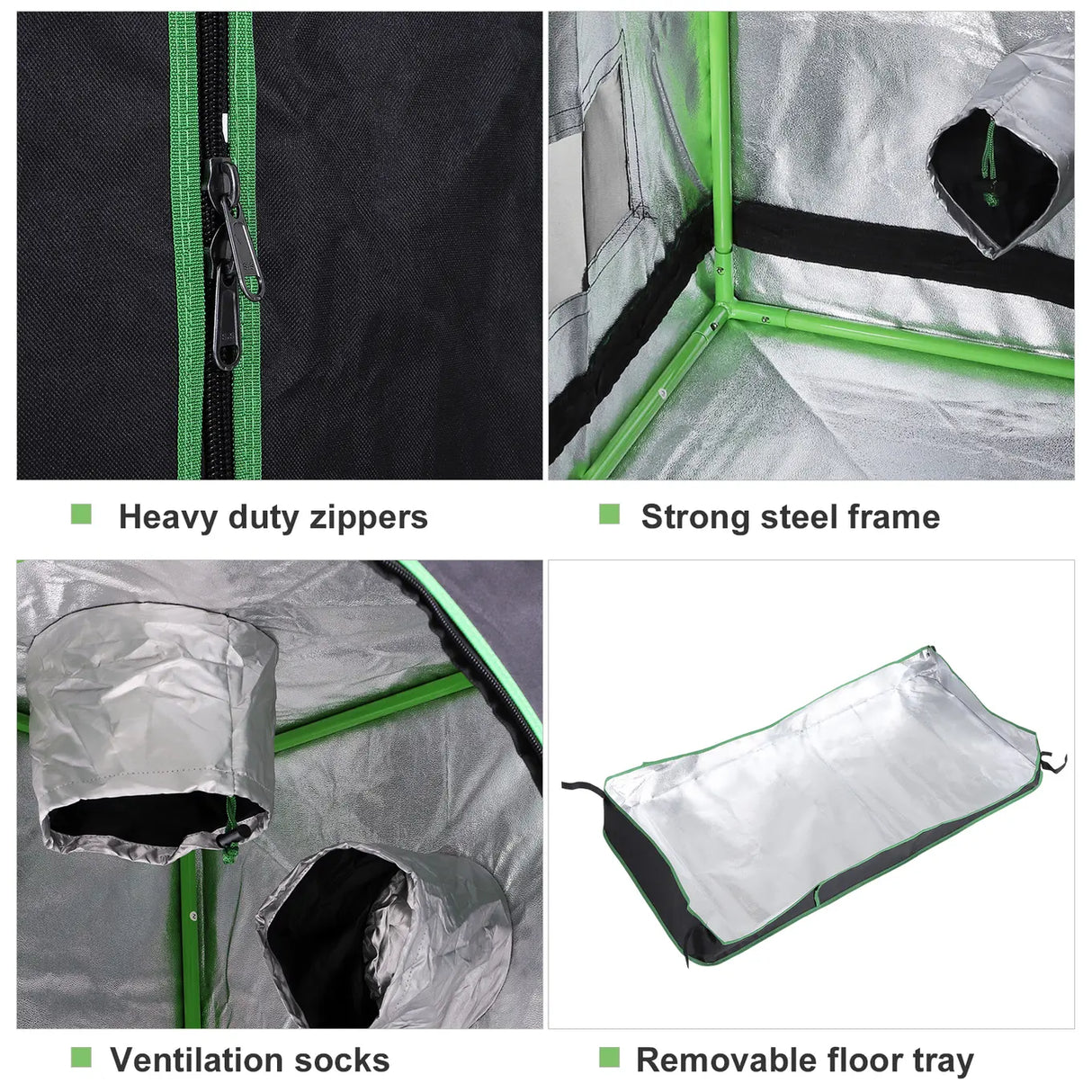 Outsunny Grow Tent Reflective Mylar Hydroponic with Adjustable Vents and Floor Tray for Indoor Plant Growing, 60 x 60 x 140 cm (24.5" x 24.5" x 55")