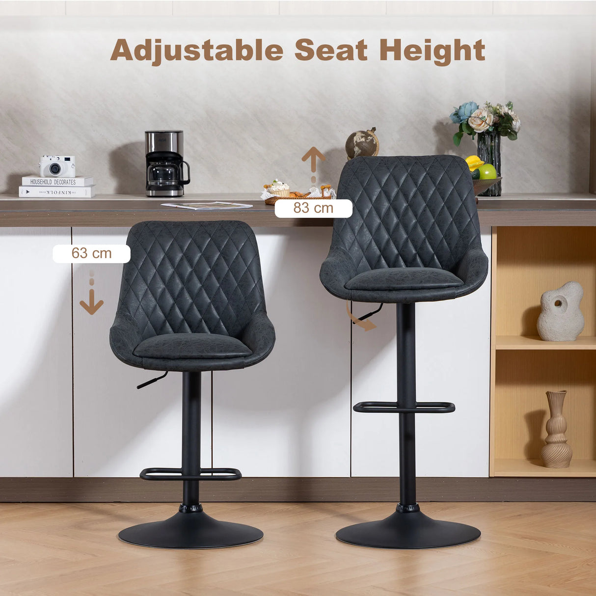 HOMCOM Set of Two Faux Leather Retro Bar Stools - Black