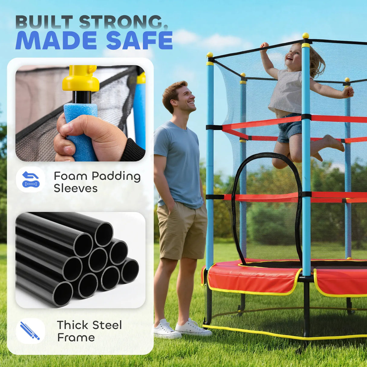 HOMCOM Kids Trampoline, with Safety Net, for Ages 3-10 Years