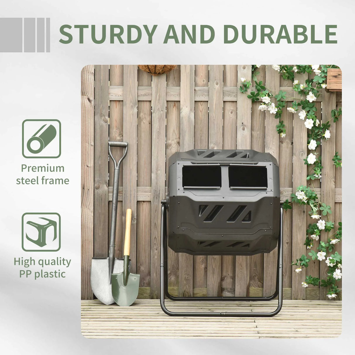 Outsunny 160L 360 Rotating Dual Chamber Composter - Black