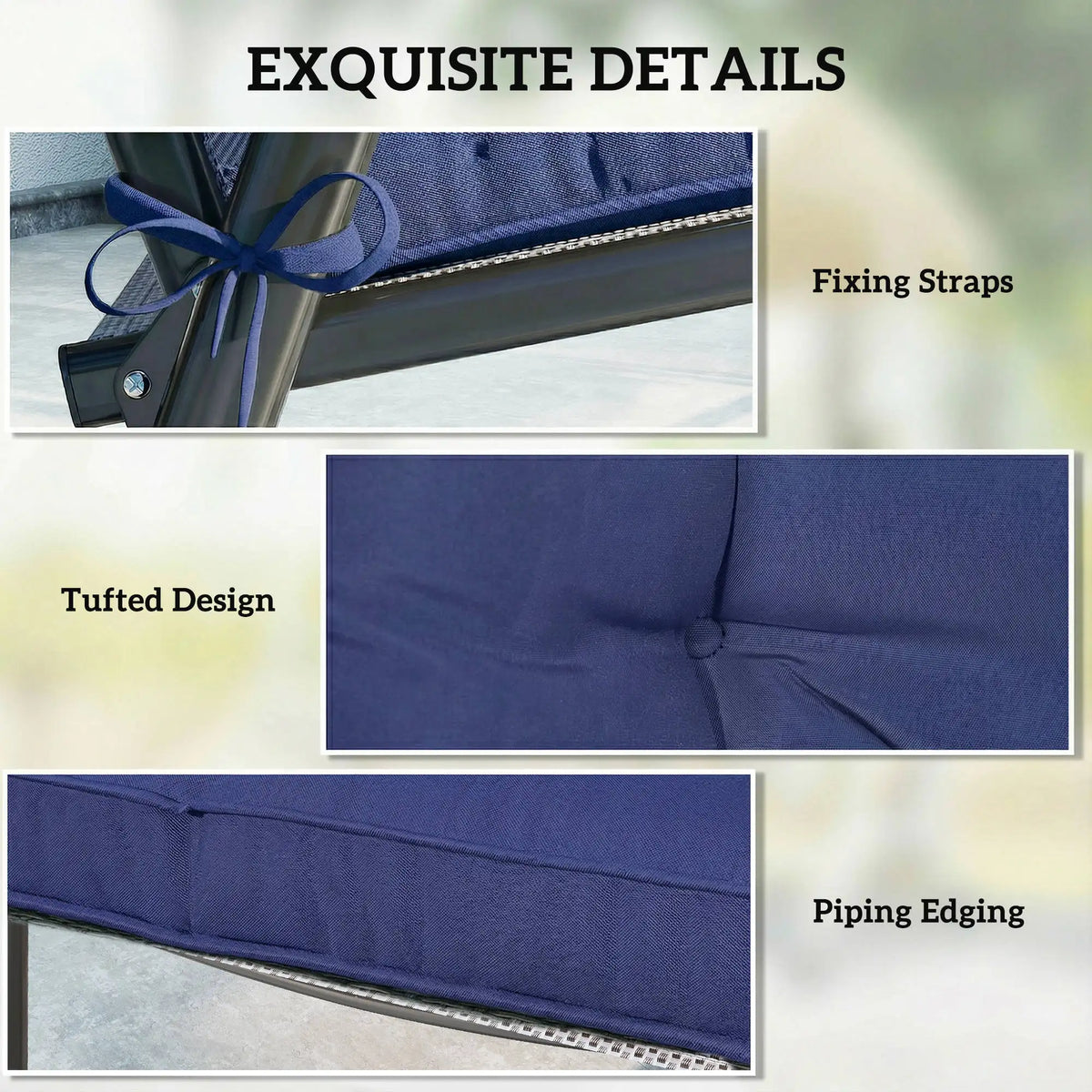 Outsunny Garden Seat Cushion with Ties, 42 x 42cm Replacement Dining Chair Seat Pad, Dark Blue