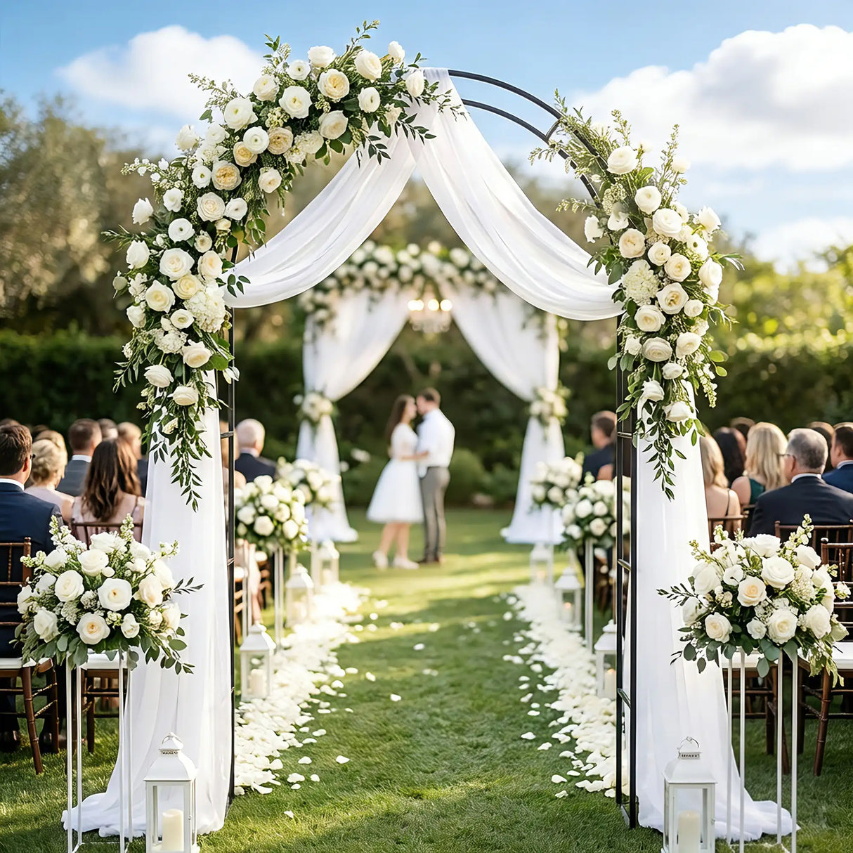 Outsunny Garden Arch, 2.4 m High x 1.5 m Wide Metal Garden Trellis for Climbing Plants, Outdoor Wedding Arch for Bridal, Black