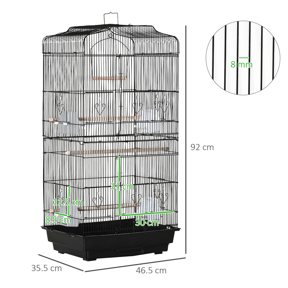 PawHut Large Metal Bird Cage with Stand, Perches, Food Bowls, Swing, for Budgies, Parakeets, Black