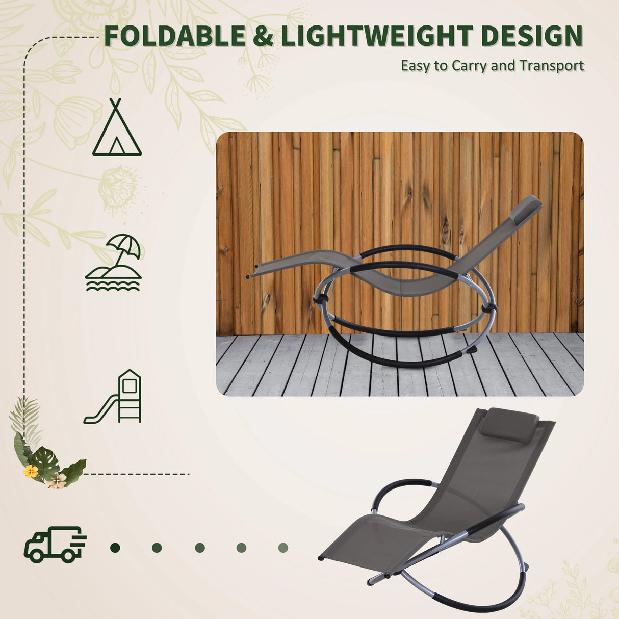 Outsunny Outdoor Orbital Lounger Zero Gravity Patio Chaise Sun Lounger Foldable Rocking Chair with Pillow, Grey