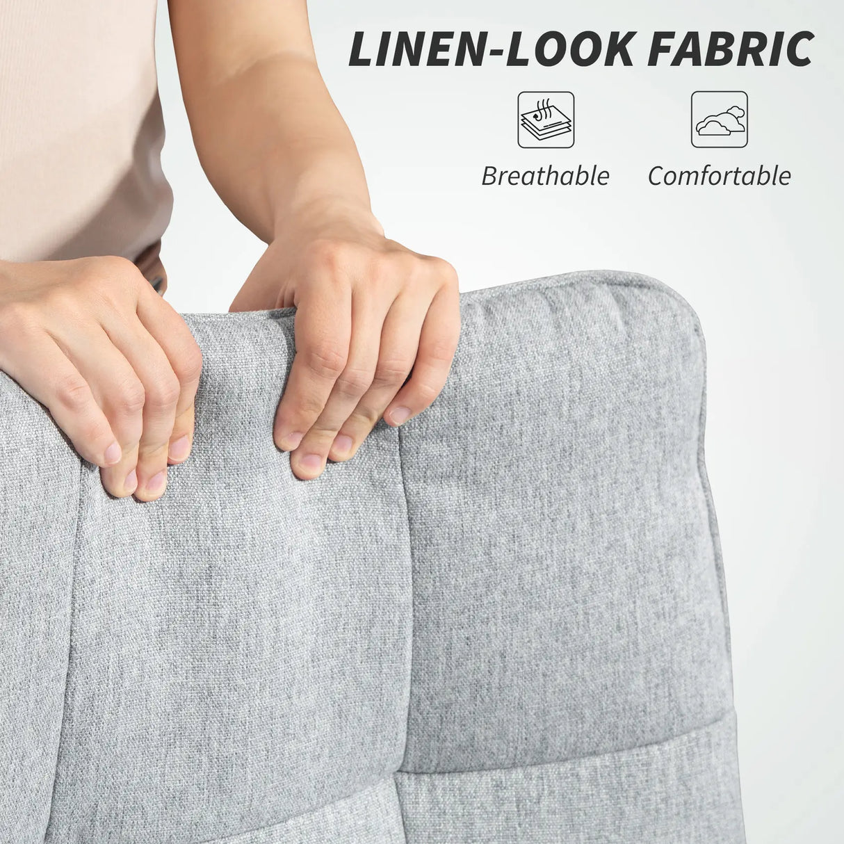 HOMCOM Double Padded Linen-Look Office Chair - Light Grey