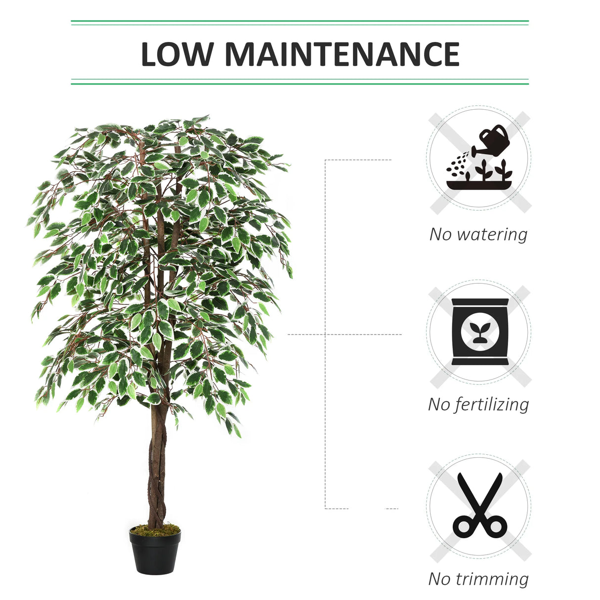 Outsunny Set of 2 Artificial Plants White Rose Floral in Pot, Fake Plants for Home Indoor Decor, 90cm, Light Blue