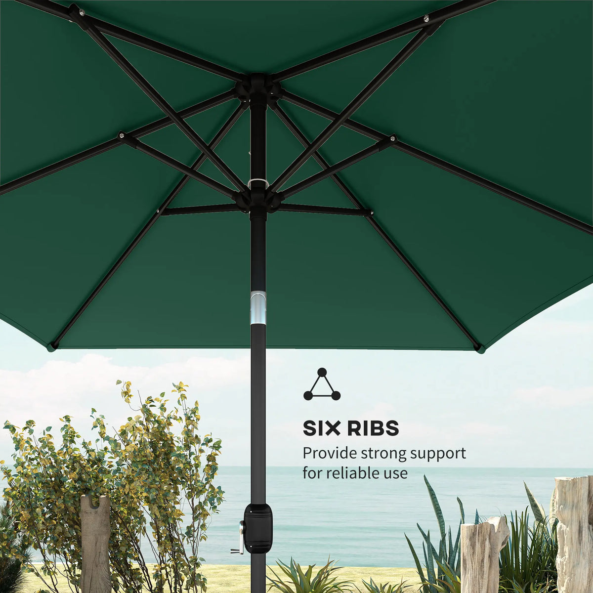 Outsunny Garden Parasol, Parasol Umbrella with Crank Handle, Tilt Function, Polyester Canopy, Green
