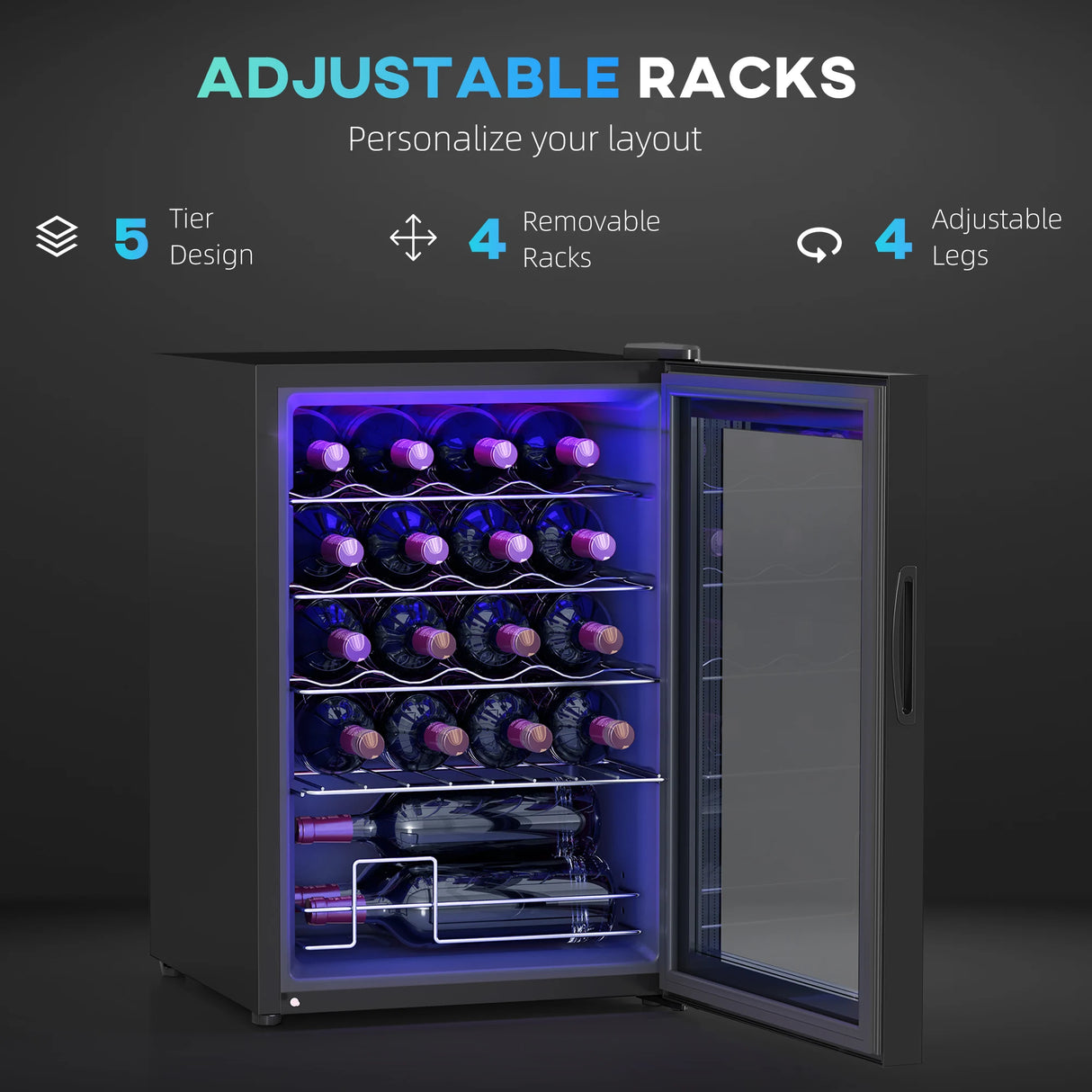 HOMCOM 20 Bottle 5-18 Countertop Wine Fridge - Black