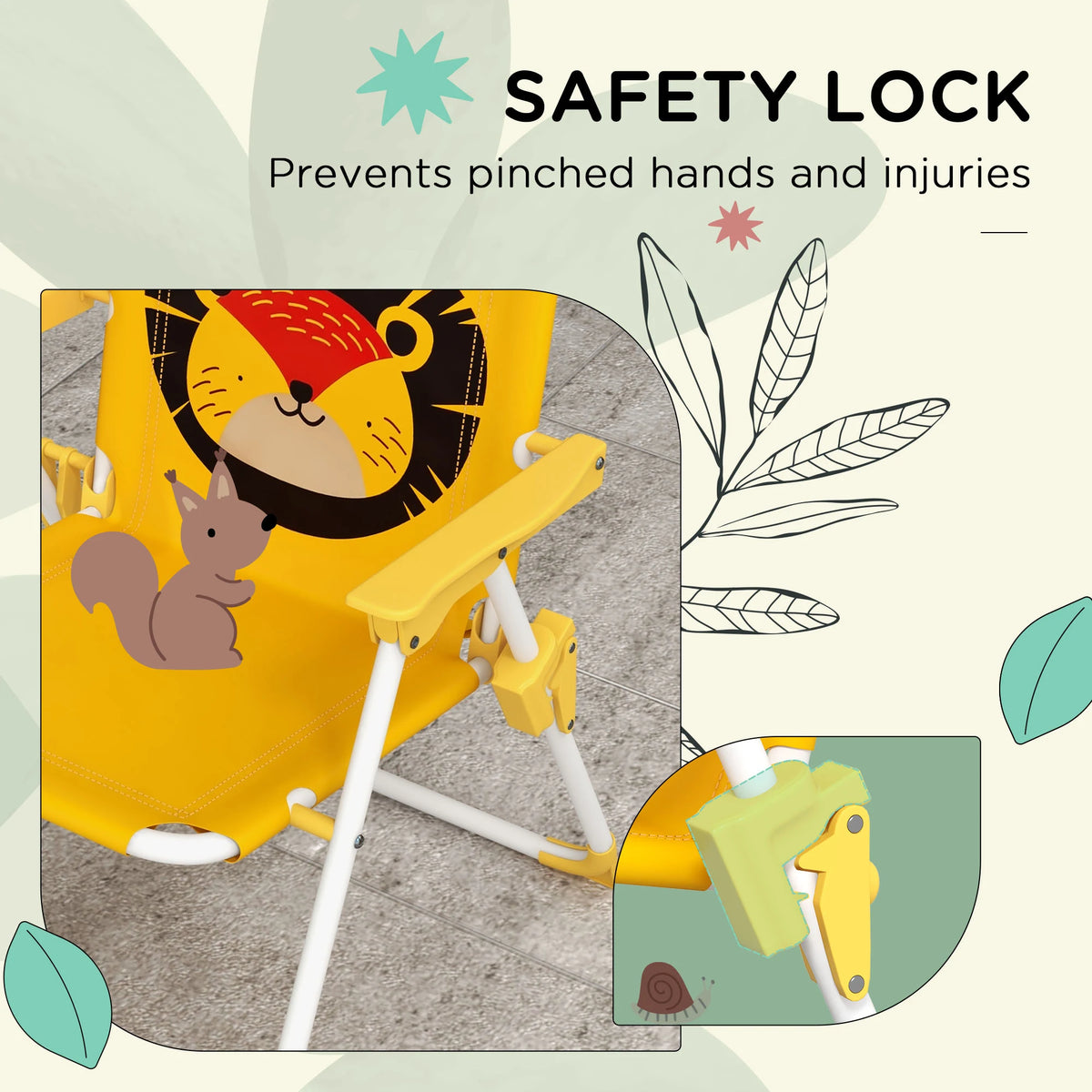 Outsunny Kids Picnic Table and Chair Set, Lion Themed Outdoor Garden Furniture w/ Foldable Chairs, Adjustable Parasol - Yellow