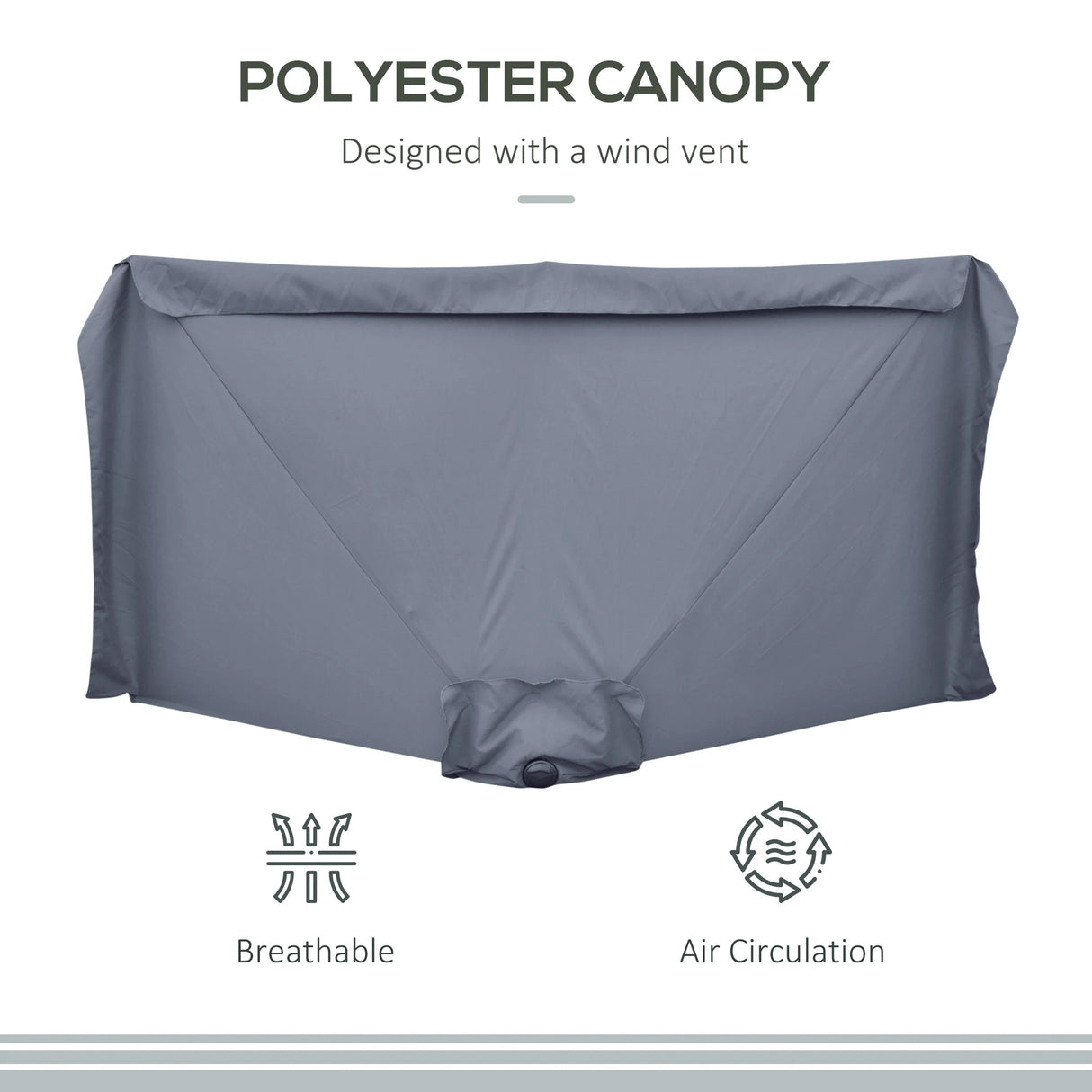 Outsunny 2.3m Half Parasol Semi Round Umbrella Patio Metal Frame Crank Handle for Balcony-- NO BASE INCLUDED, Grey