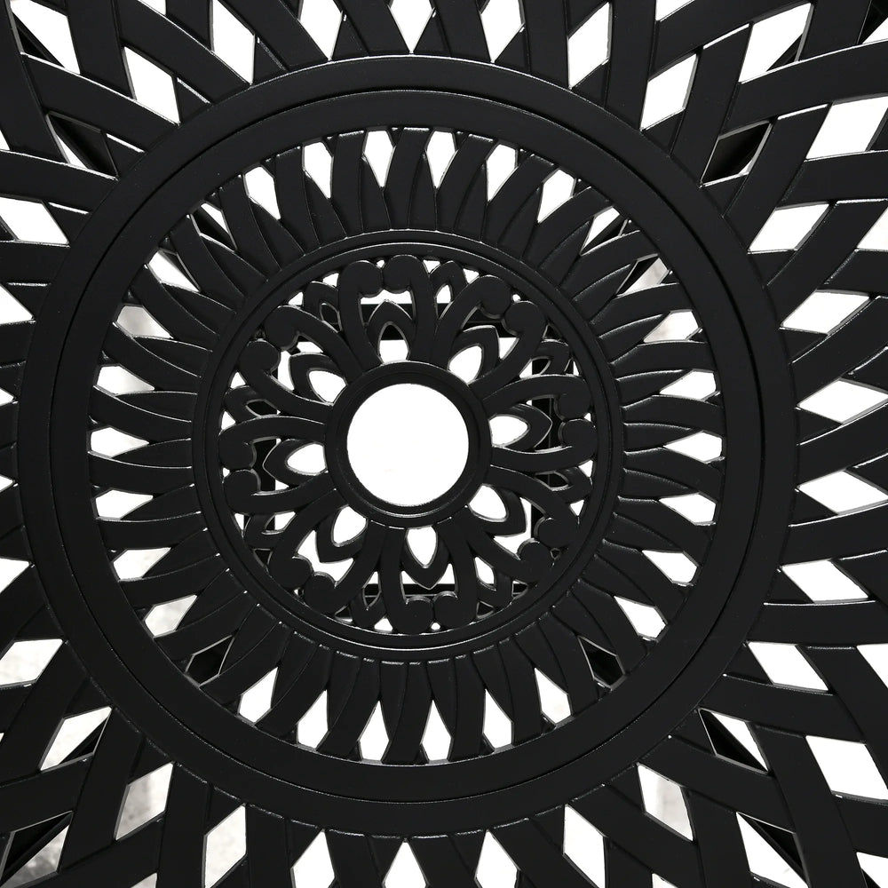 Outsunny 78 cm Round Garden Dining Table with Parasol Hole Antique Cast Aluminium Outdoor Table Only, Black