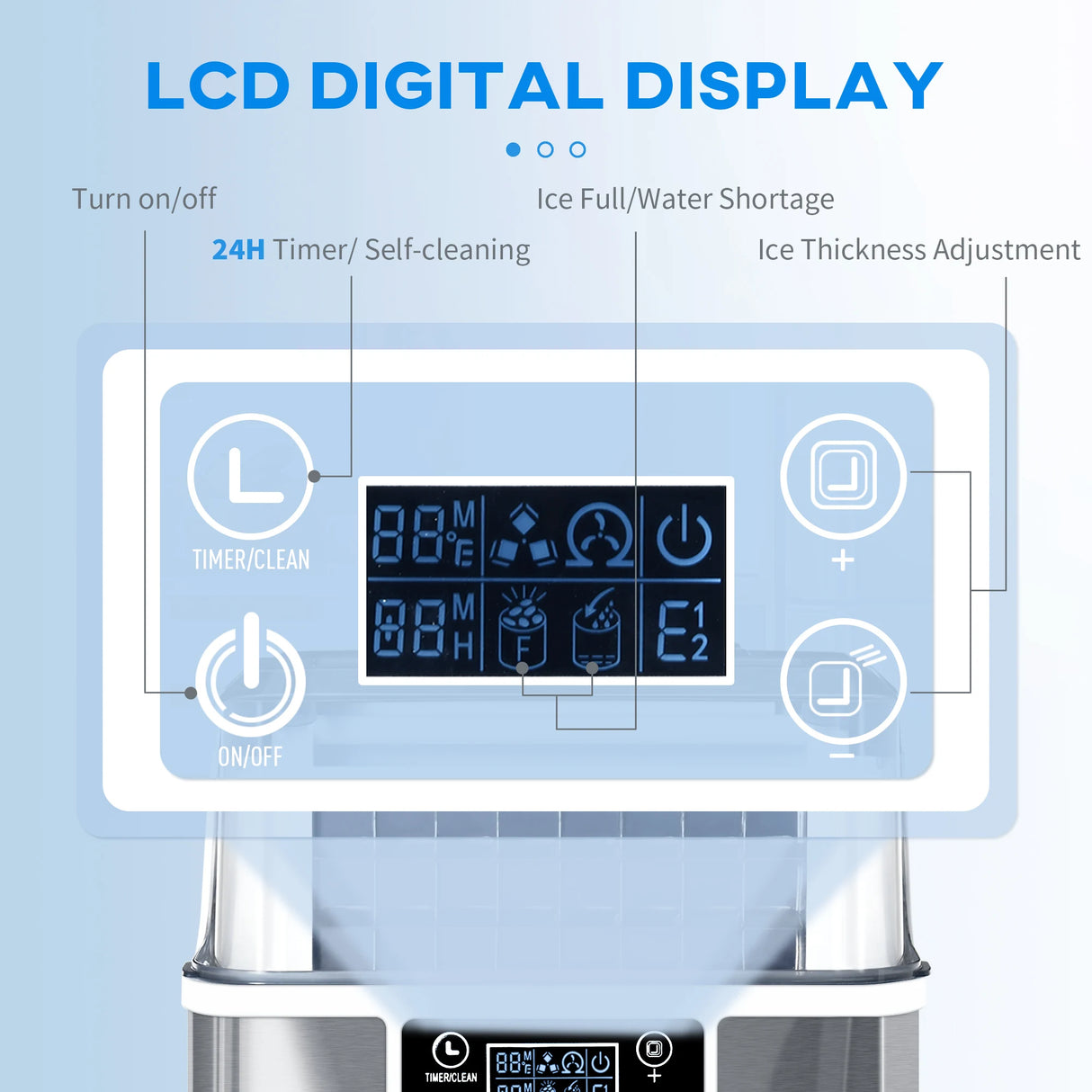 HOMCOM 3.2L Compact Ice Machine, with LCD Screen and Accessories - Silver-Tone
