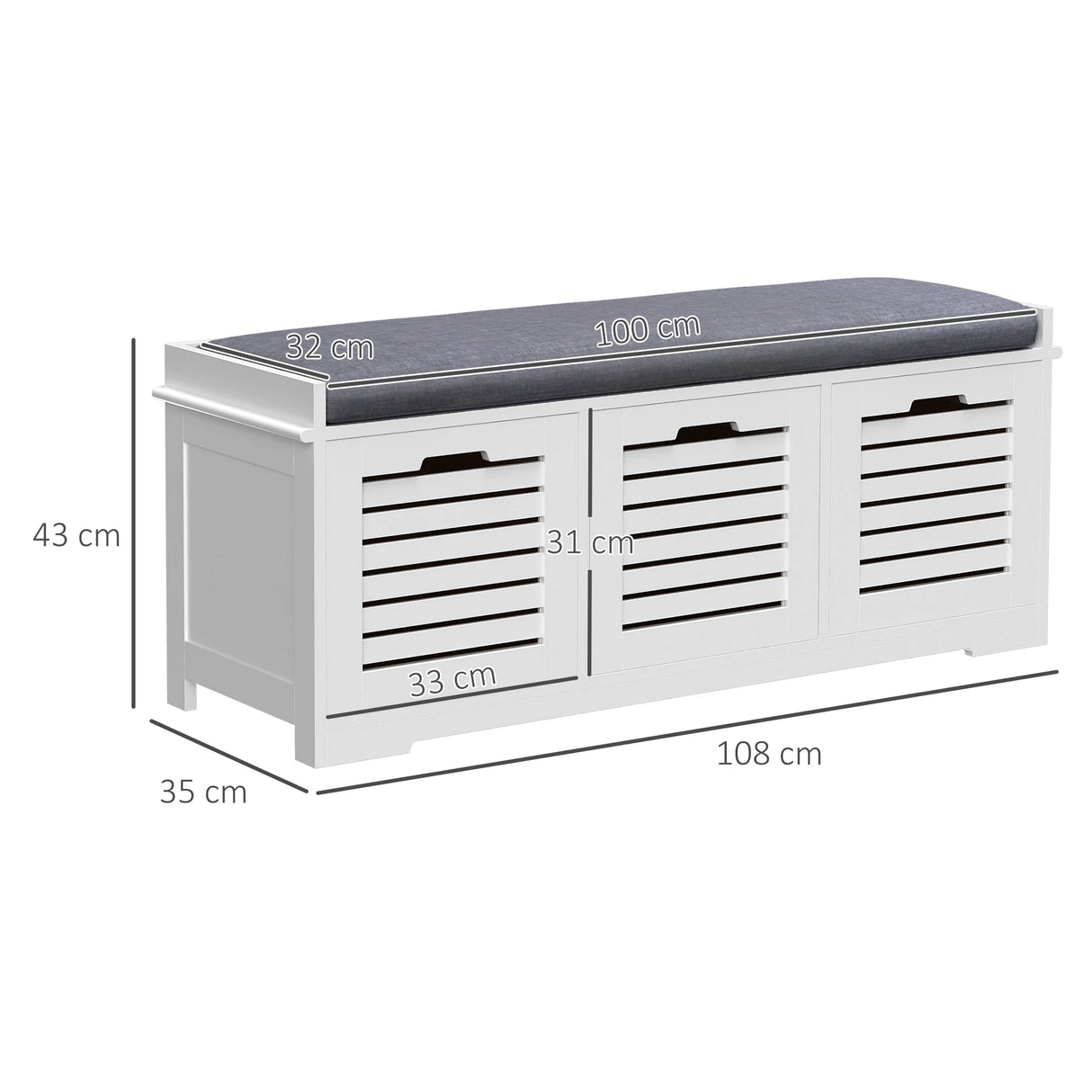 HOMCOM 3-Drawer Shoe Storage Bench - White