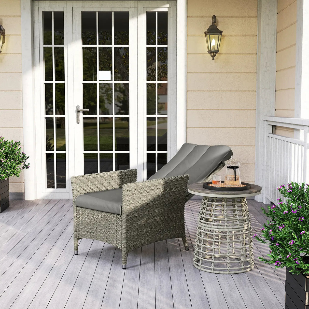 Outsunny 105-150 Reclining Rattan Chair - Grey