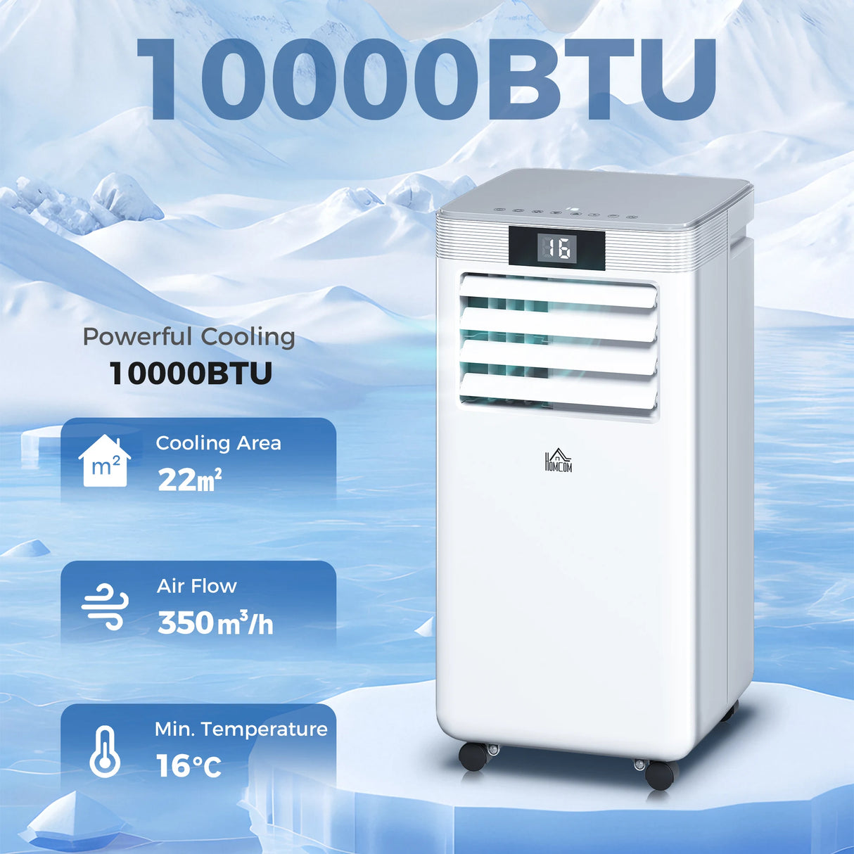 HOMCOM 10000 BTU Air Conditioning Unit, 4-in-1 Portable Air Conditioner, Dehumidifier, Cooling, Fan, Sleep Mode, with Remote Control, LED Display, 2 Speeds, 24H Timer, Window Venting Kit, 22m2