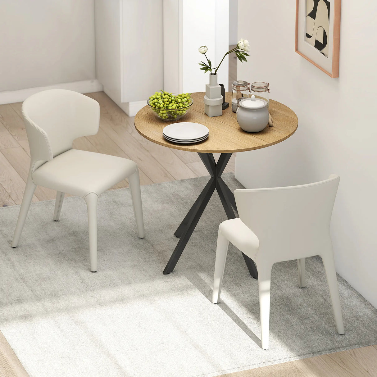 HOMCOM 80cm Industrial Round Dining Table - White Oak