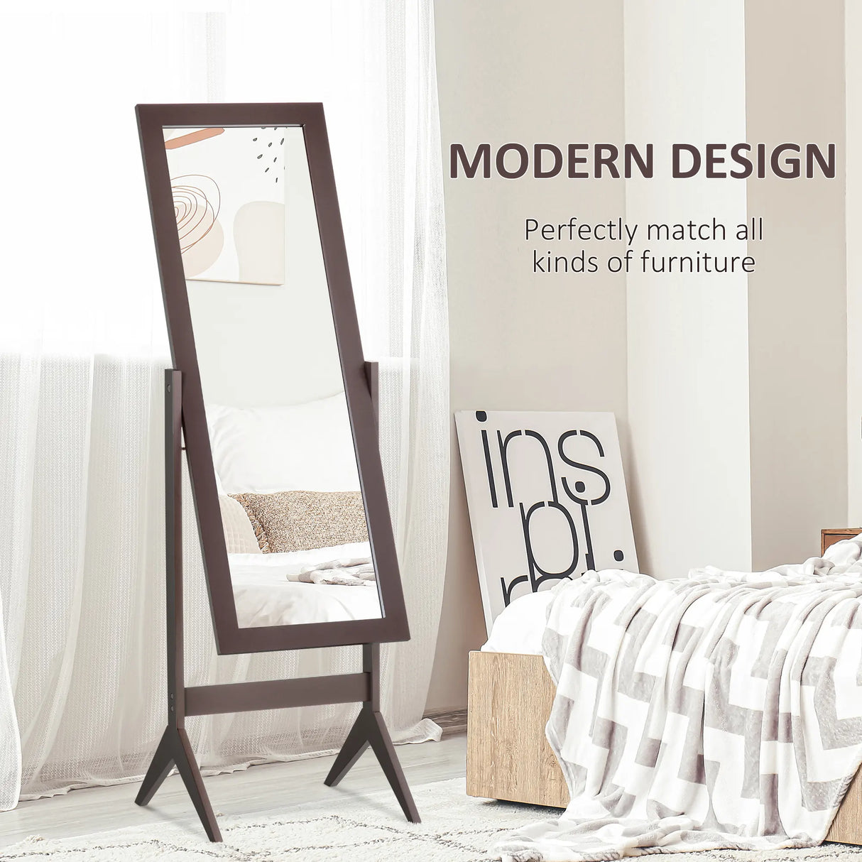 HOMCOM Full Length Mirror, Freestanding Adjustable Angle Dressing Mirror for Bedroom, Living Room, 148 x 47 cm, Brown