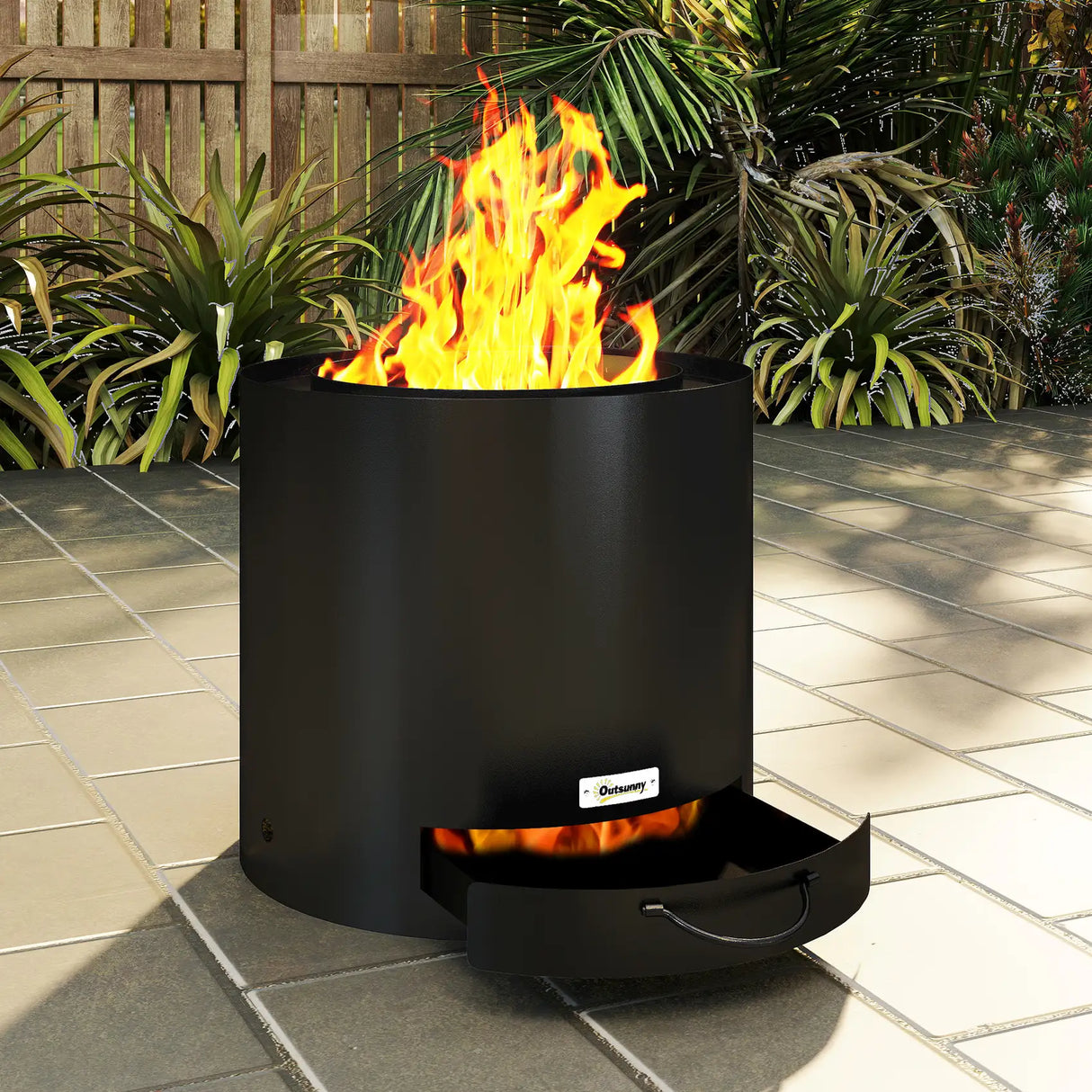 Outsunny Metal Wood-burning Fire Pit with Fire Poker - Black
